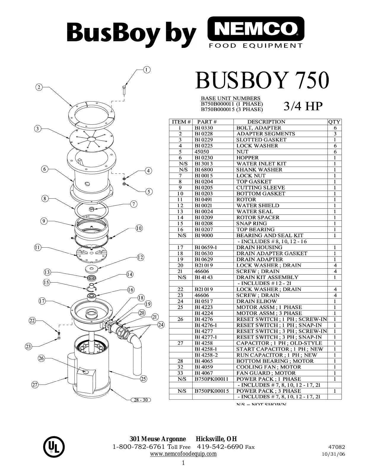 Royal Range B750 Parts List