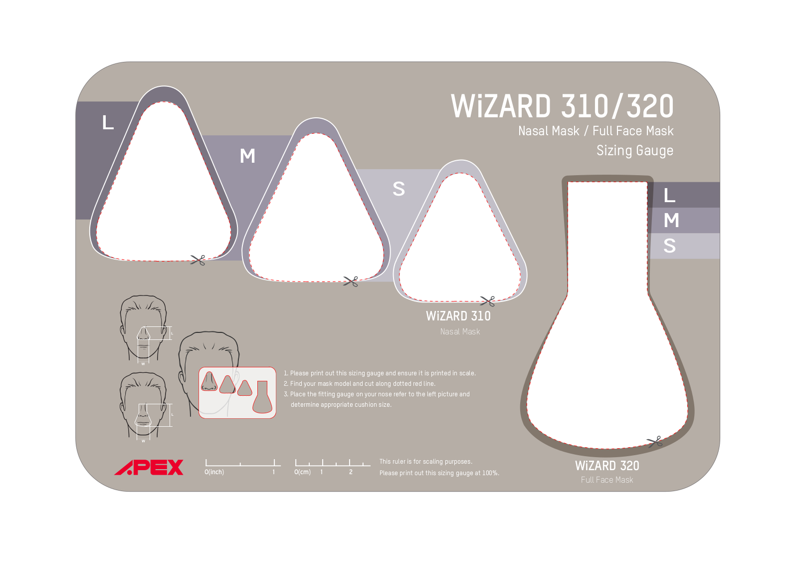 APEX WiZARD 310, WiZARD 320 PRINTABLE SIZE GUIDE - ManualMachine.com