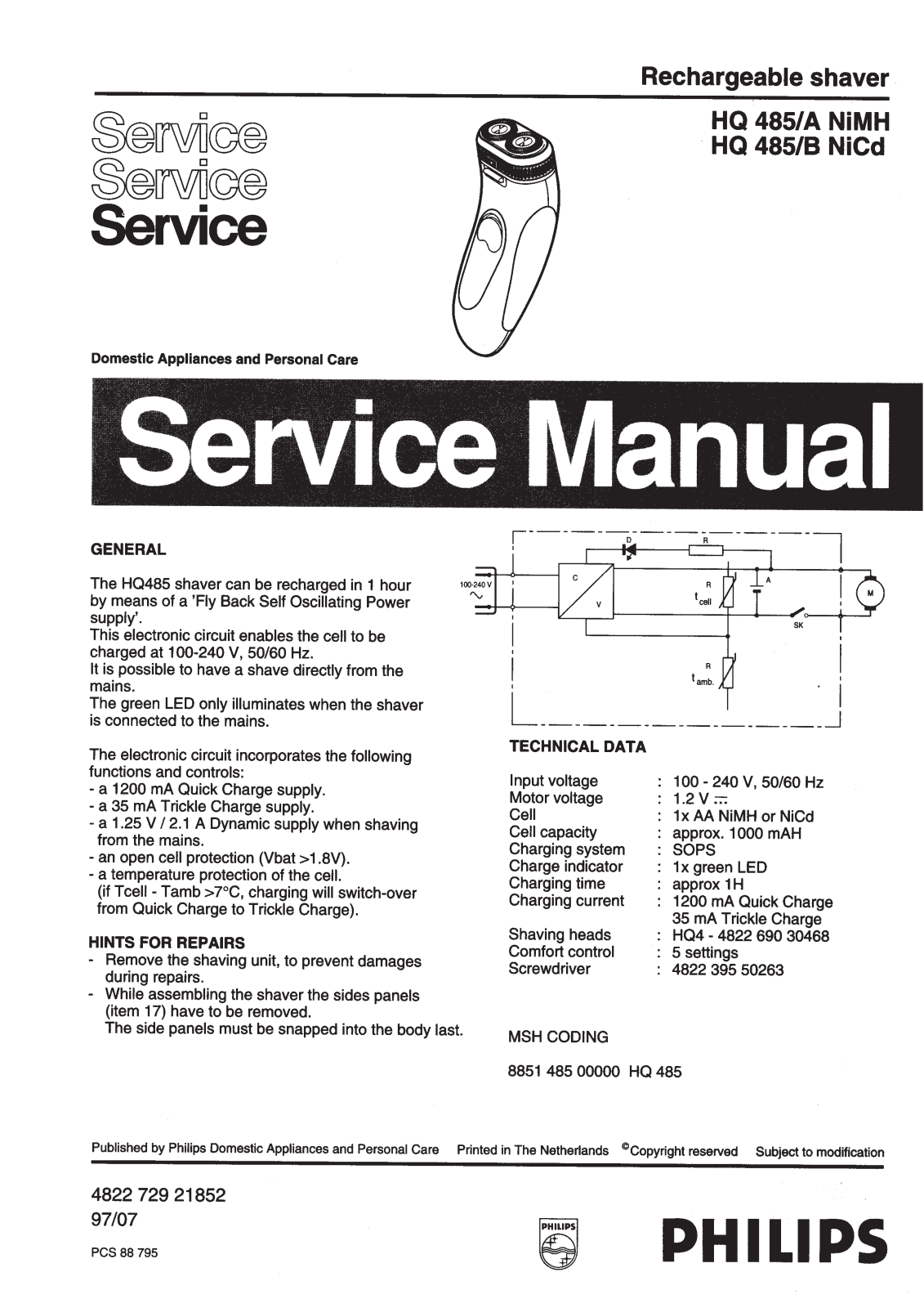 Philips HQ485A Service Manual