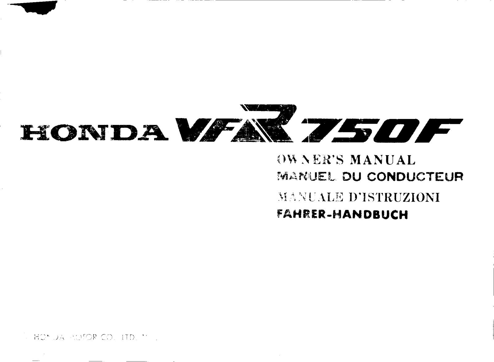 Honda VFR750FG 1986 User Manual