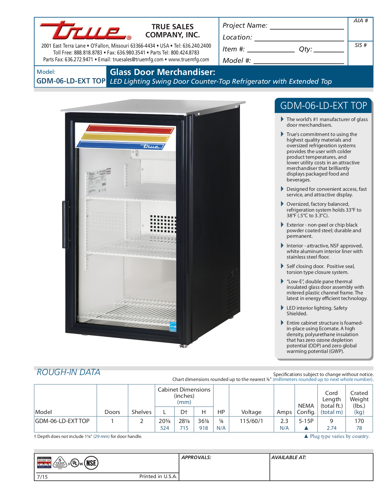 True GDM-06-LD-EXT TOP User Manual