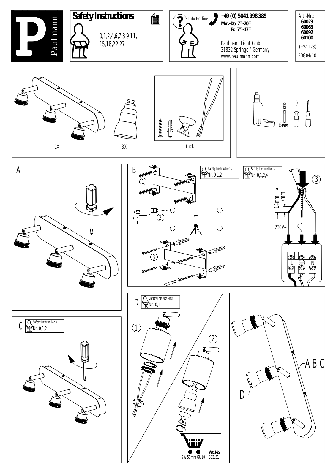 Paulmann 60092, 60023, 60063, 60100 Safety instructions - ManualMachine.com