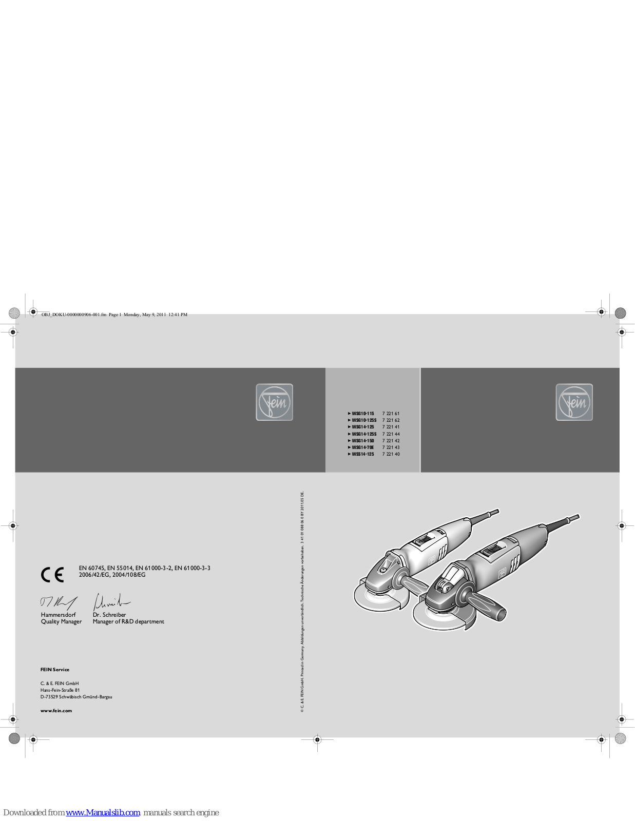 Fein WSG10-115, WSG14-70E, WSS14-125, WSG14-150, WSG10-125S User Manual