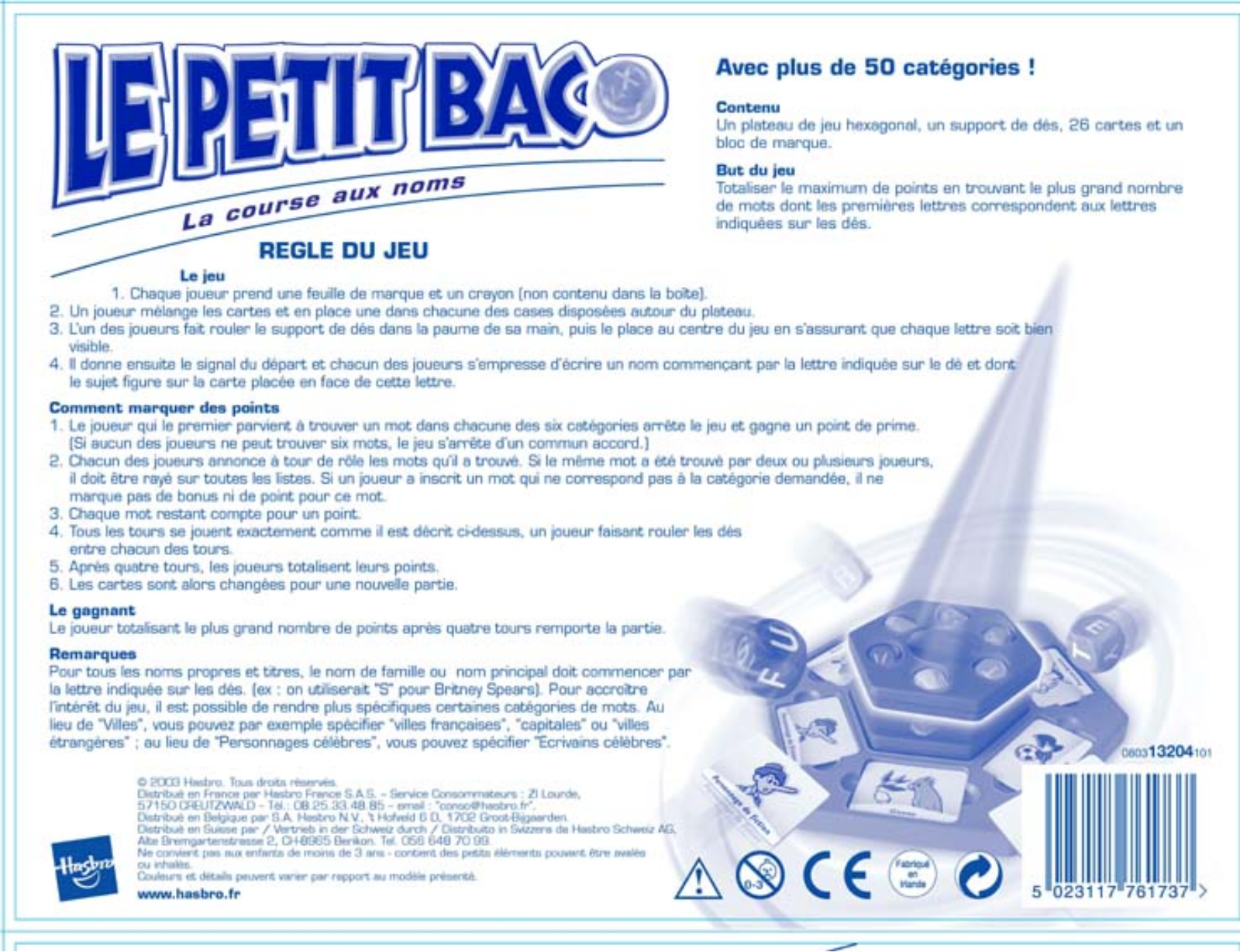 HASBRO JEU LE PETIT BAC User Manual