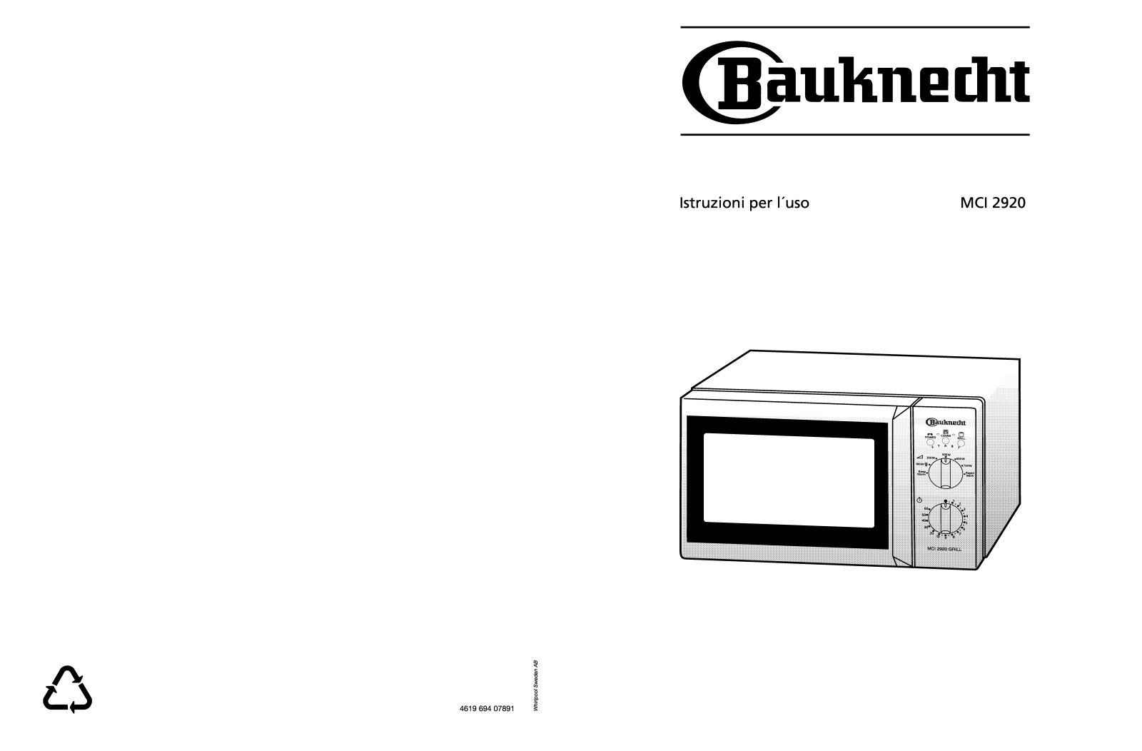 Whirlpool MCI 2920 WS, MCI 2920 BR User Manual