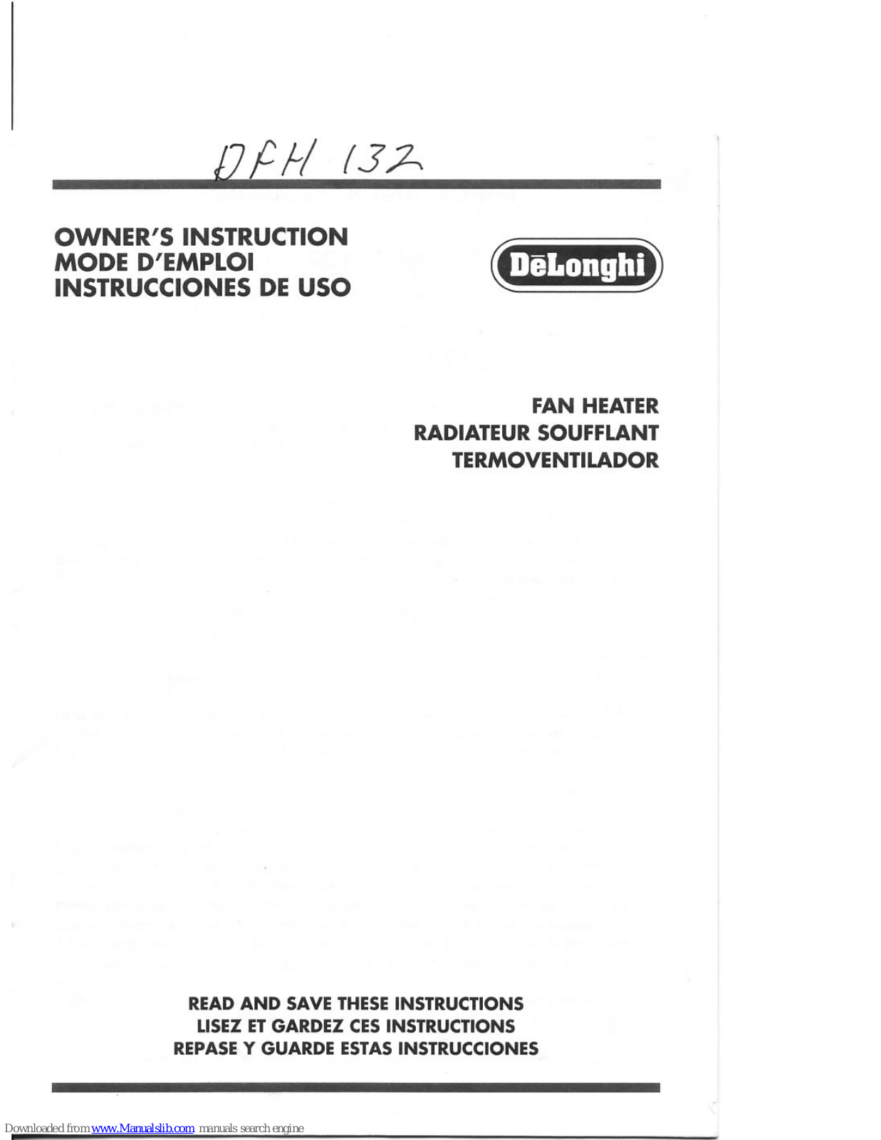 DeLonghi DFH132 Owner's Instruction Manual