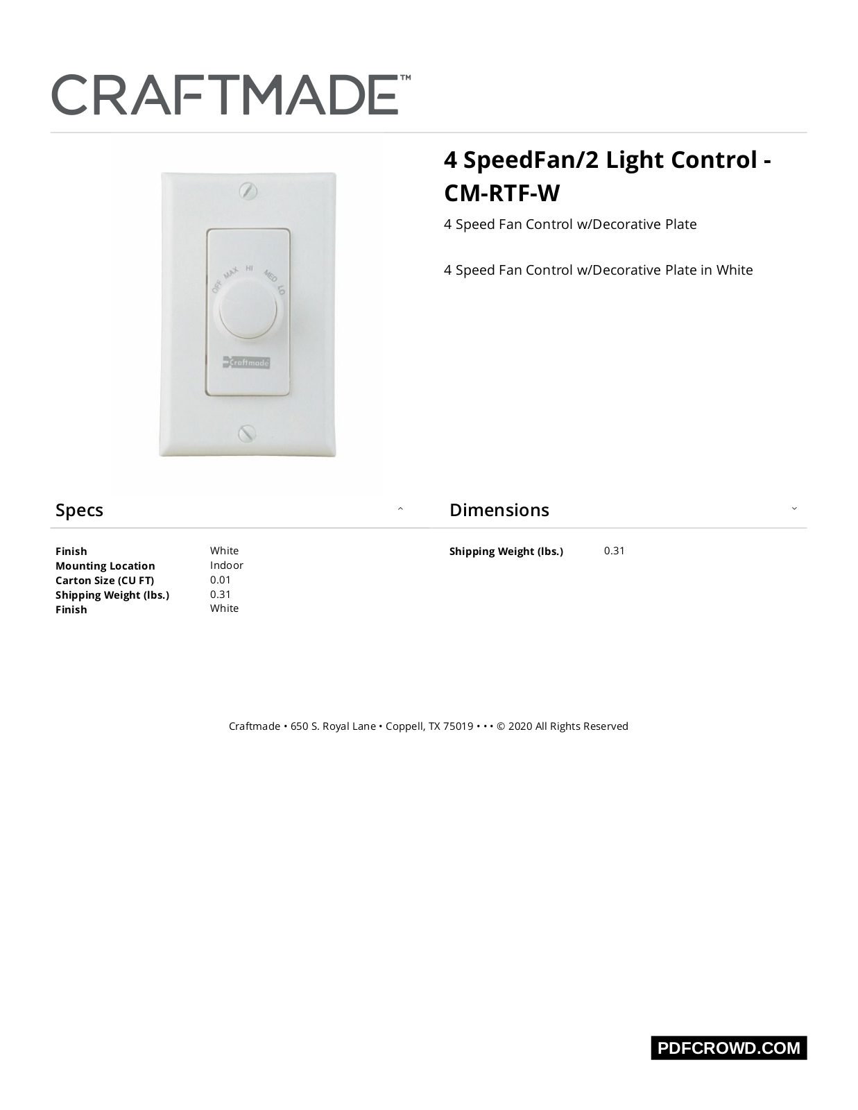 Craftmade FD3731 Specifications - ManualMachine.com