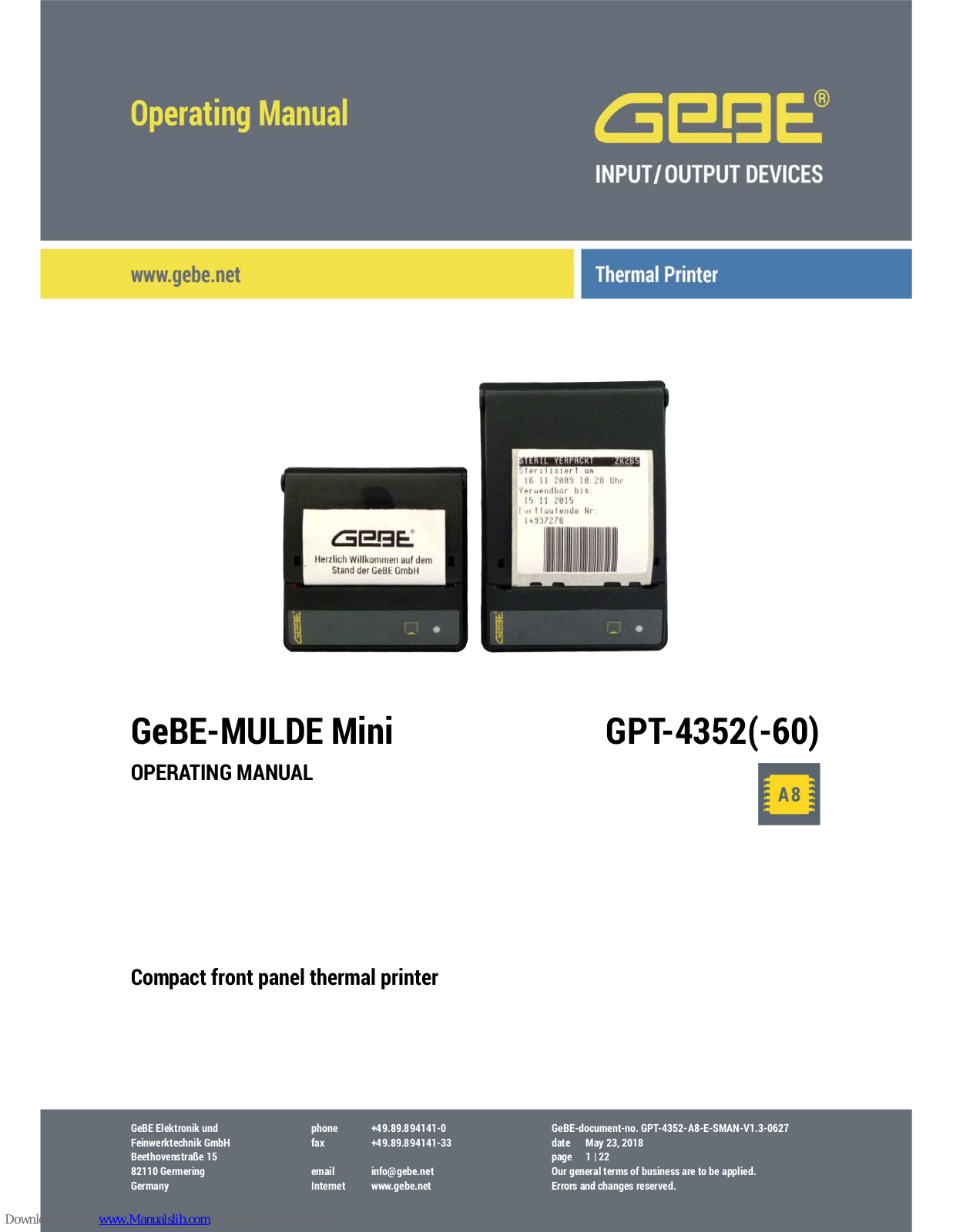 GeBe GeBE-MULDE Mini, GPT-4352, GPT-4352-60 Operating Manual - ManualMachine.com