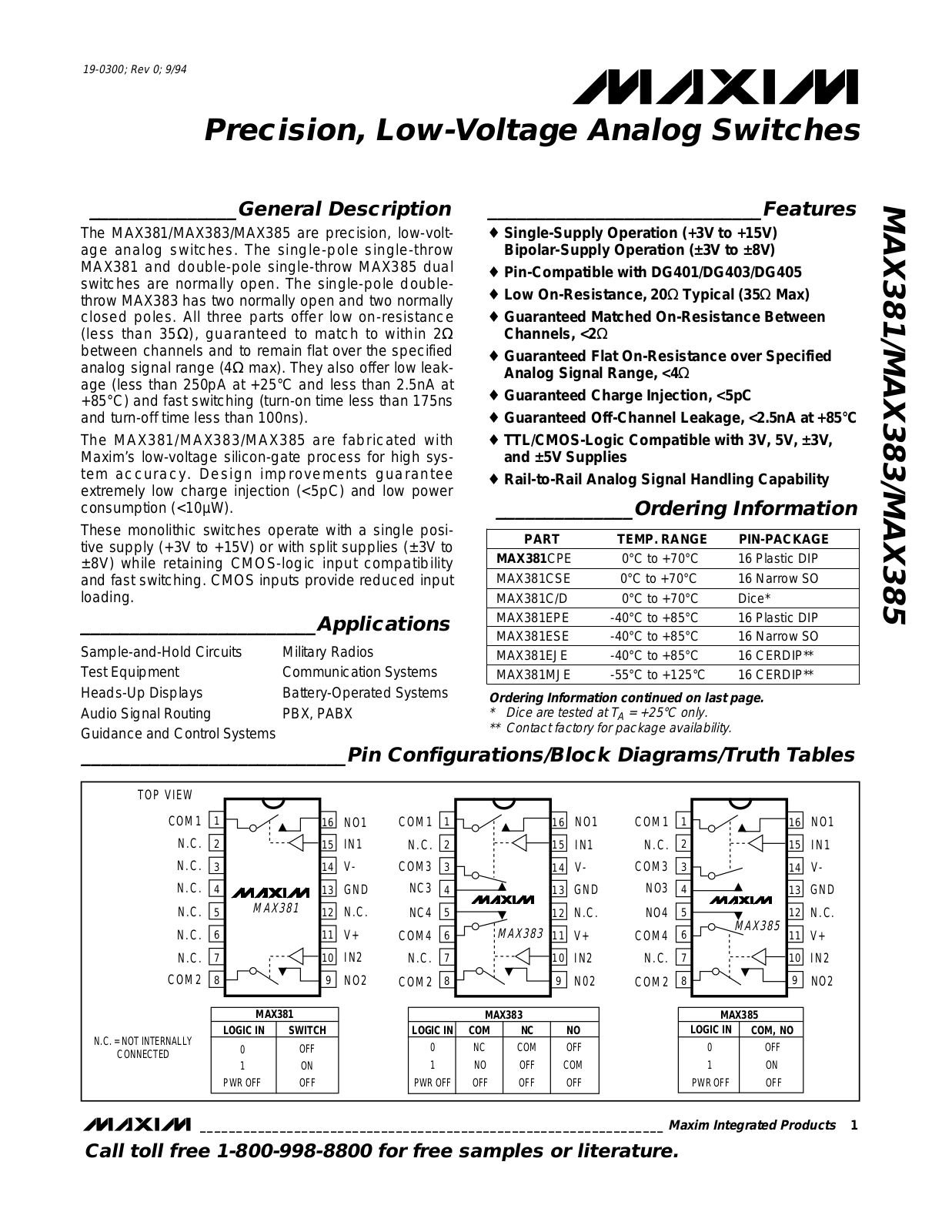 Maxim MAX381MJE, MAX381EJE, MAX381CSE, MAX381CPE, MAX381C-D Datasheet