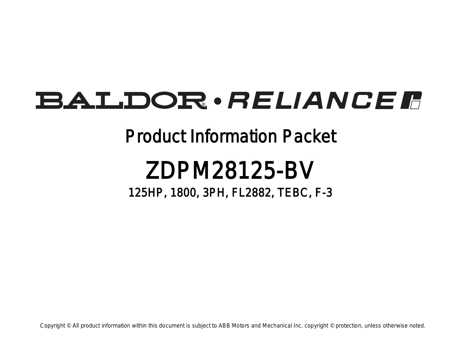 Baldor ZDPM28125-BV Product Information Sheet