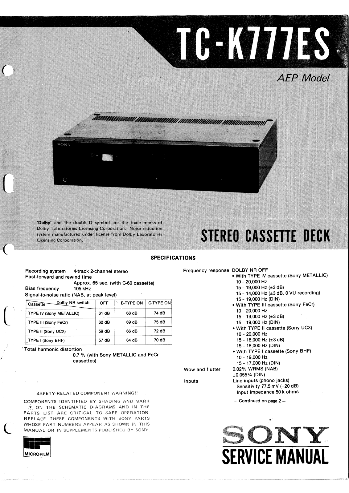 Sony TCK-777-ES Service manual