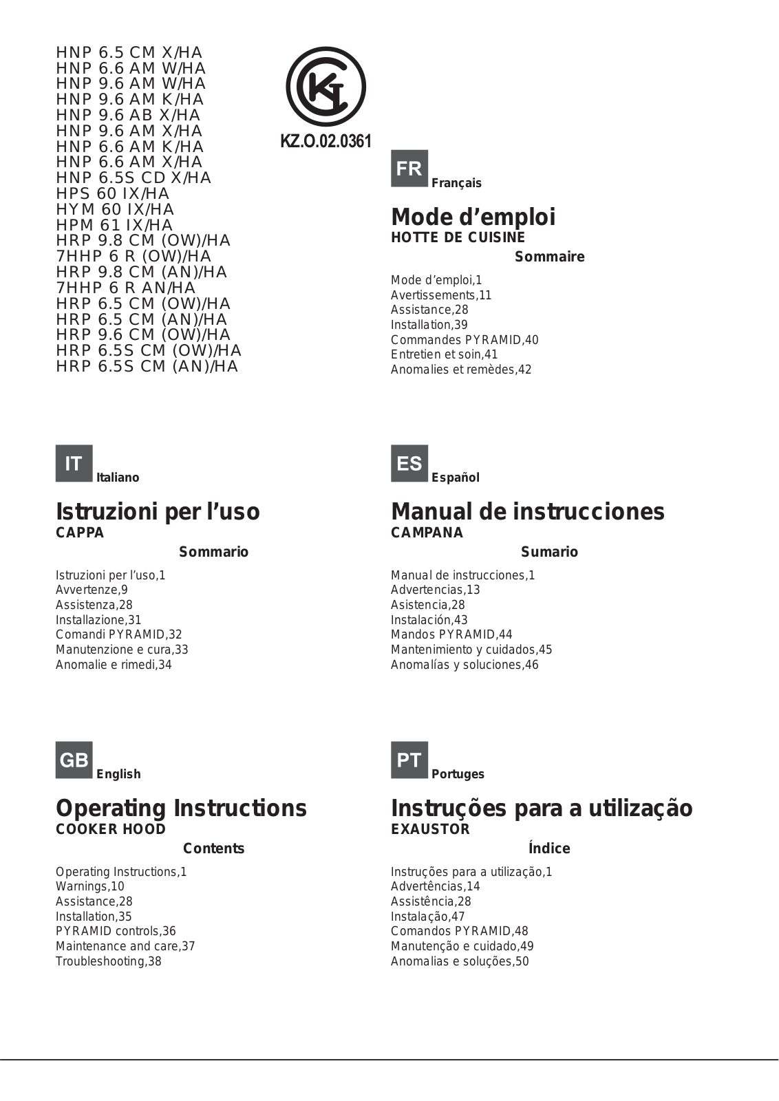 Hotpoint HRP 9.6 CM, HRP 9.8 CM, HRP 6.5 CM, HPM 61 IX/HA, HNP 6.5 CM X/HA User Manual