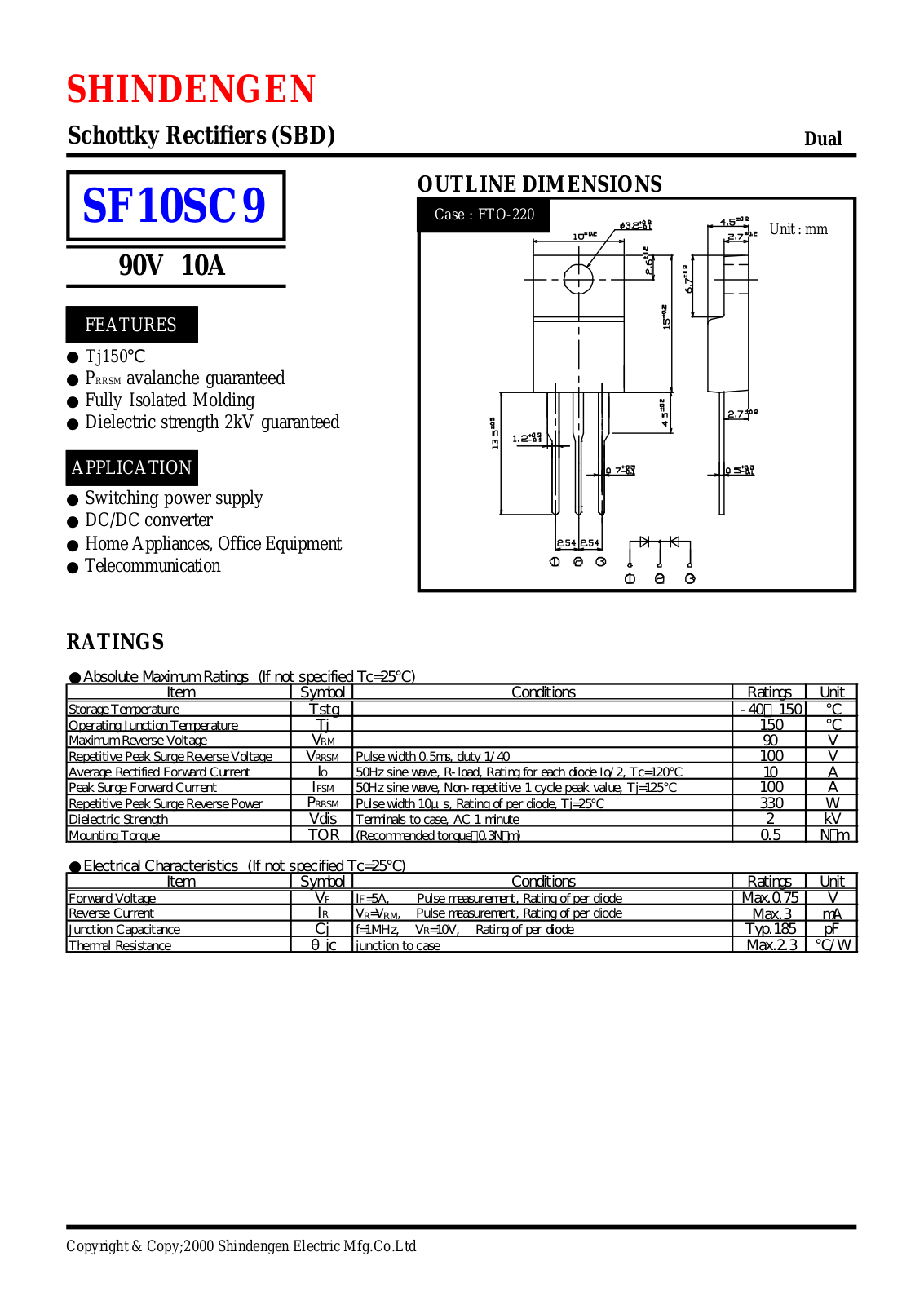 Shindengen Electric Manufacturing Company Ltd SF10SC9 Datasheet