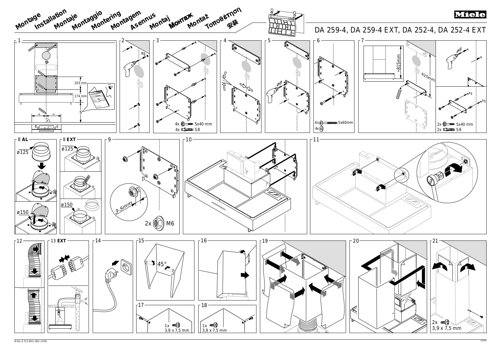 Miele DA 259-4, DA 259-4 EXT, DA 252-4, DA 252-4 EXT Fitting instructions - ManualMachine.com