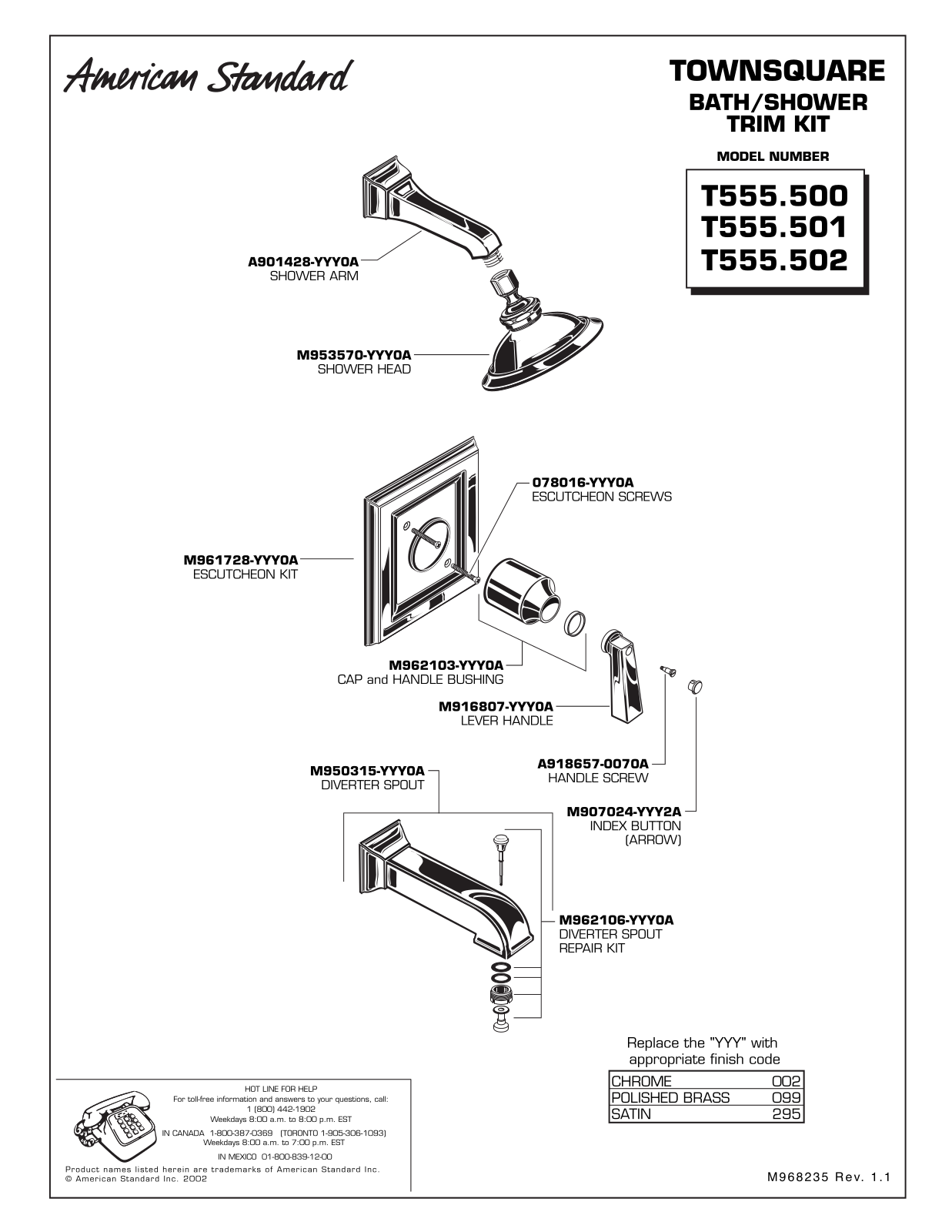 American Standard T555.502, T555.501, T555.500 User Manual