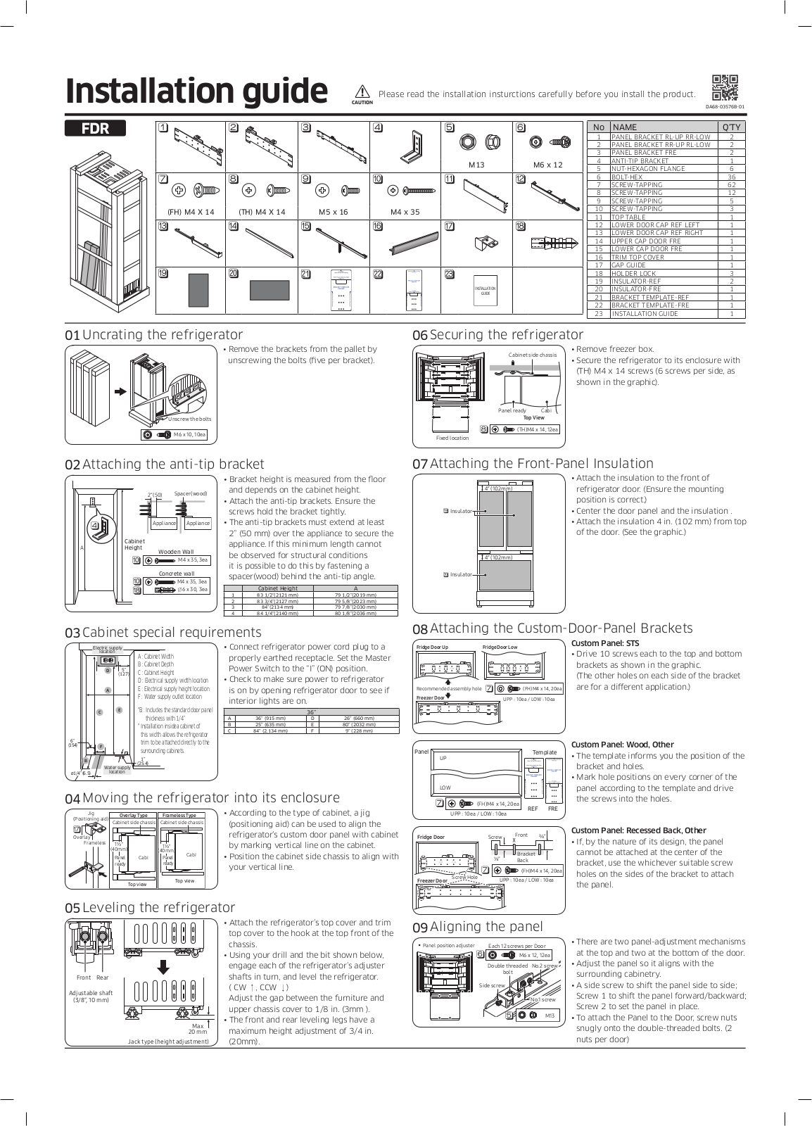 Dacor DRF36C100SR, DRF367500AP Installation Manual