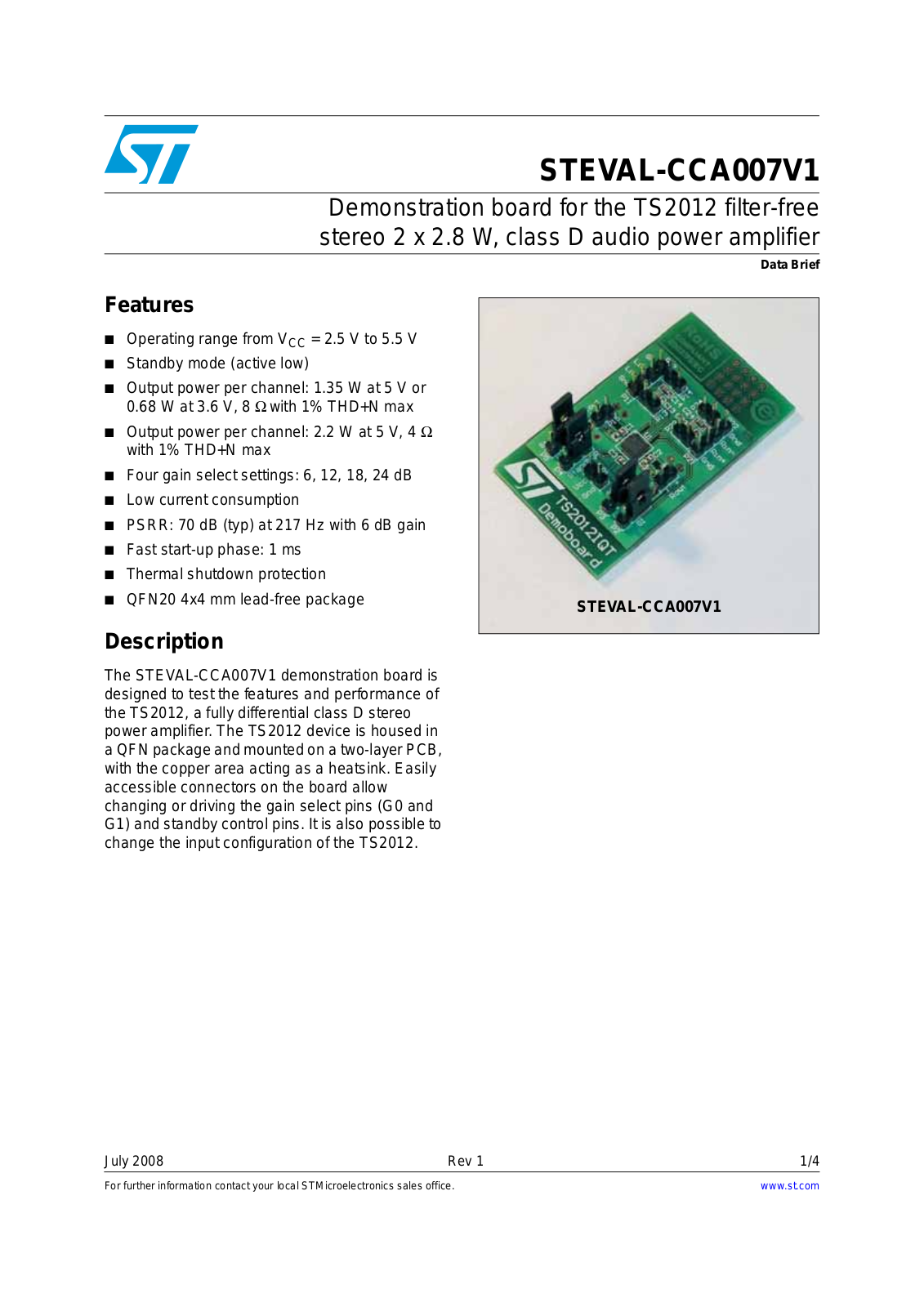 ST CCA007V1 User Manual