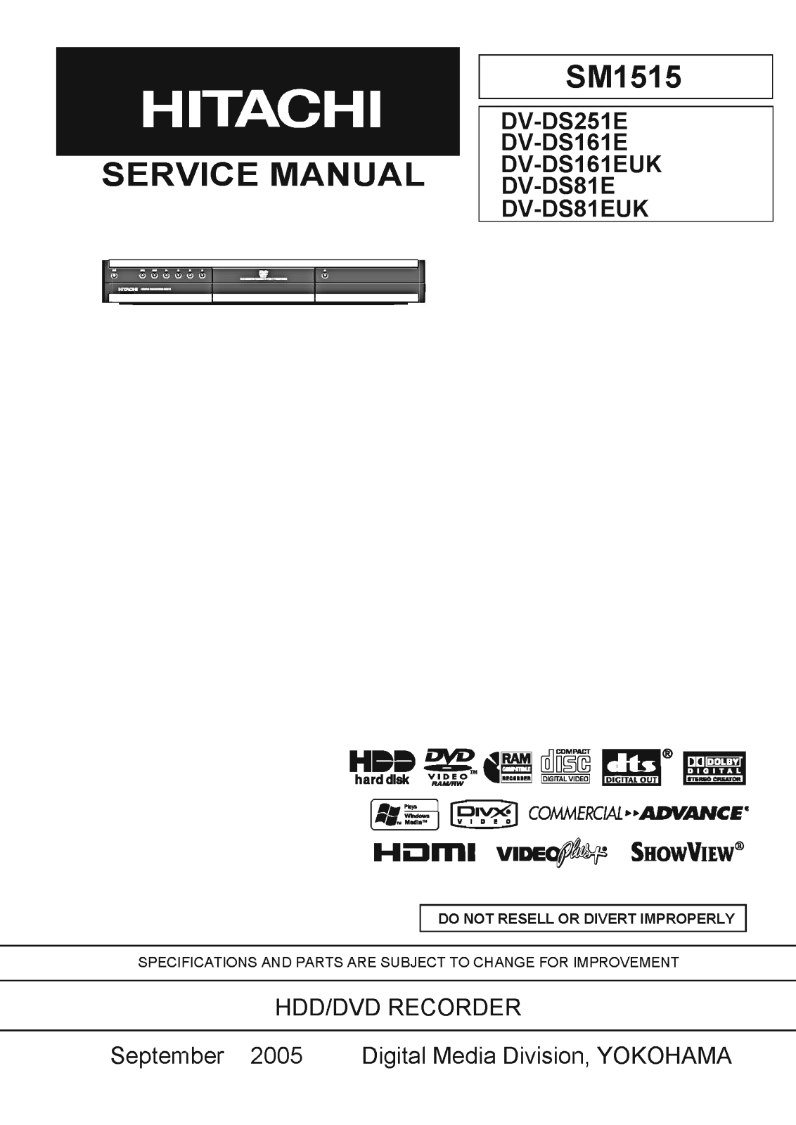 Hitachi DVDS-81-EUK, DVDS-81-E, DVDS-161-EUK, DVDS-251-E, DVDS-161-E Service Manual