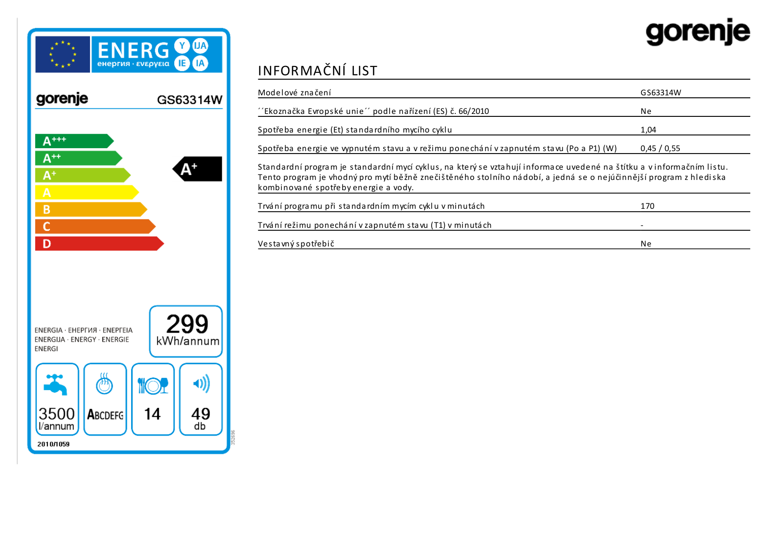 Gorenje GS 63314 W User Manual