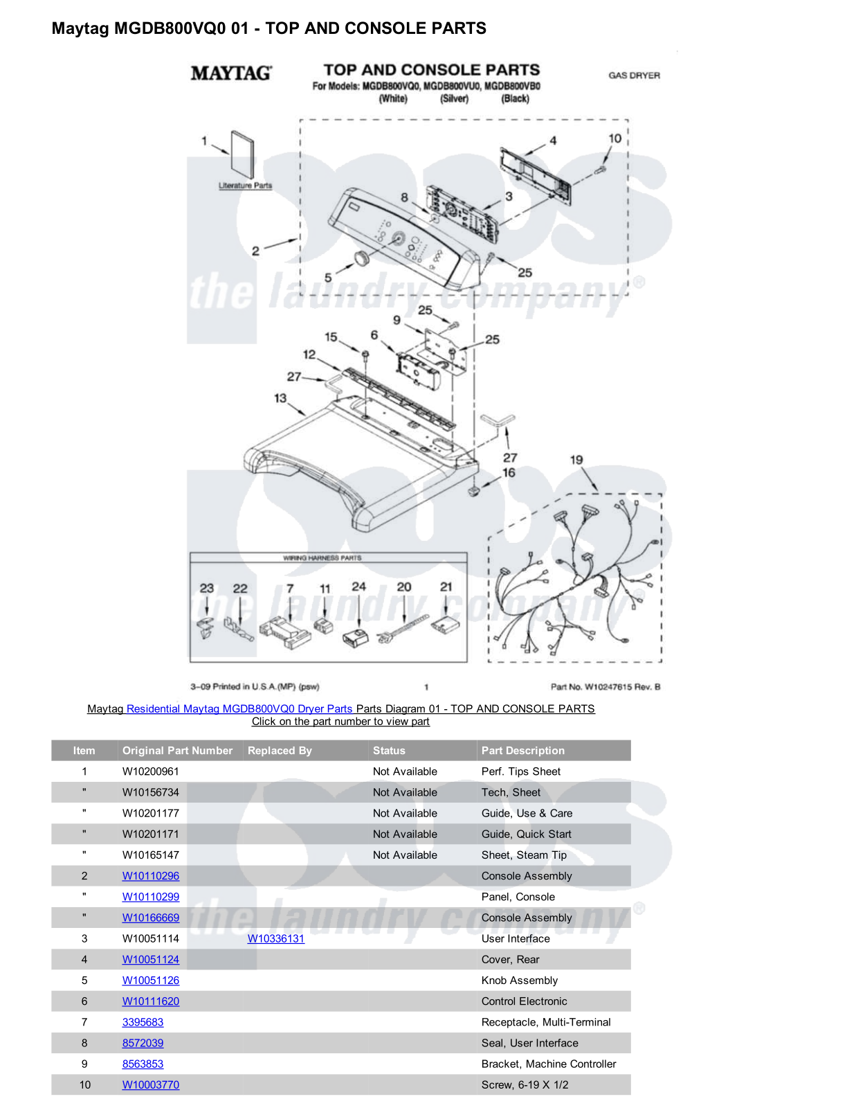 Maytag MGDB800VQ0 Parts Diagram