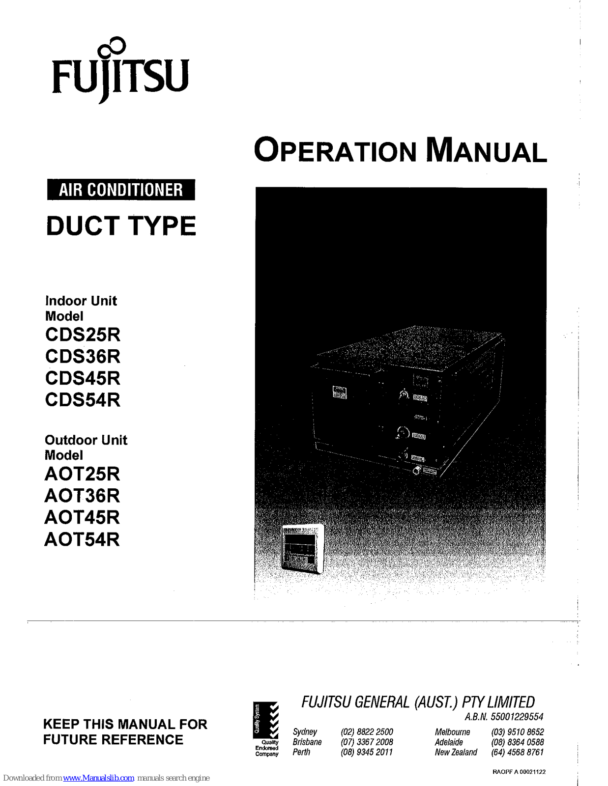 Fujitsu CDS25R, CDS36R, CDS45R, CDS54R, AOT25R Operation Manual