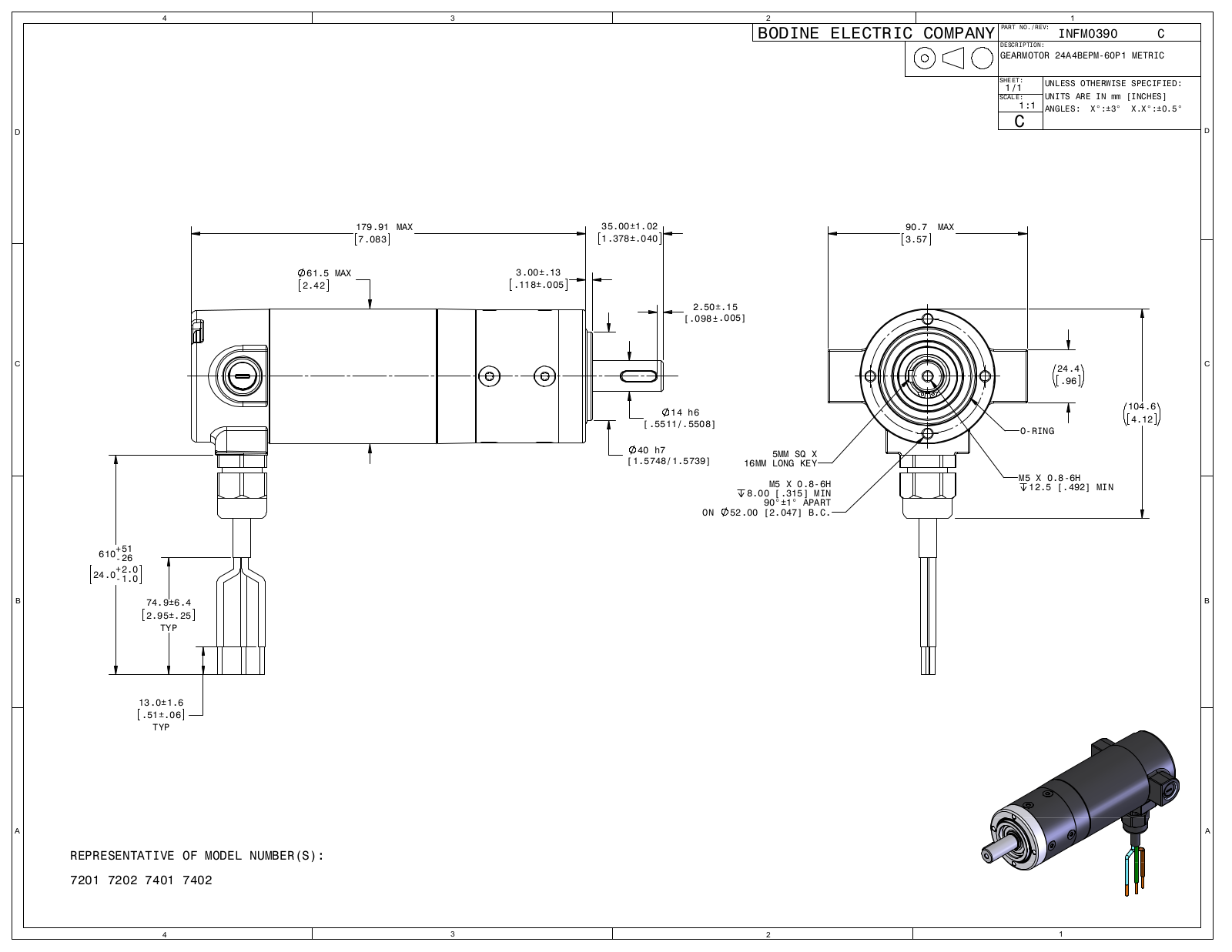 Bodine 7201, 7202, 7401, 7402 Reference Drawing