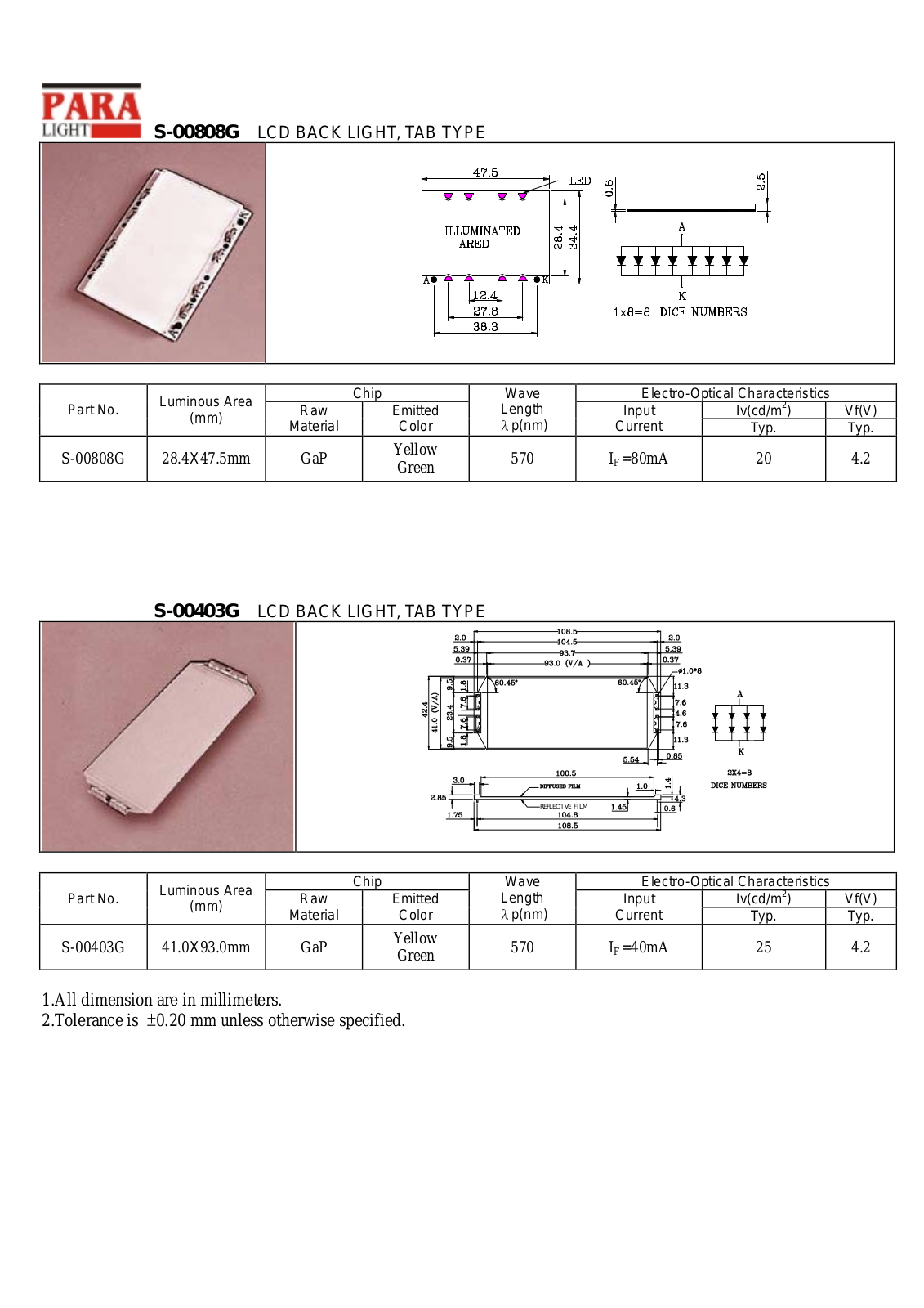 PARA S-00403G, S-00808G Datasheet