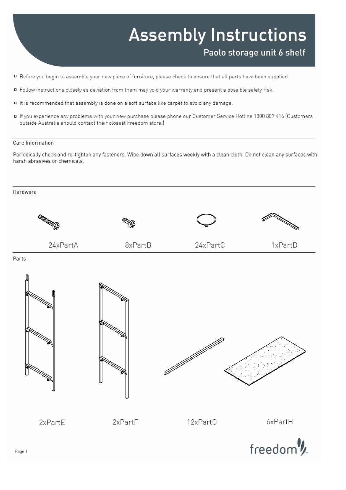 Freedom Paolo Storage Unit 6 Shelf Assembly Instruction