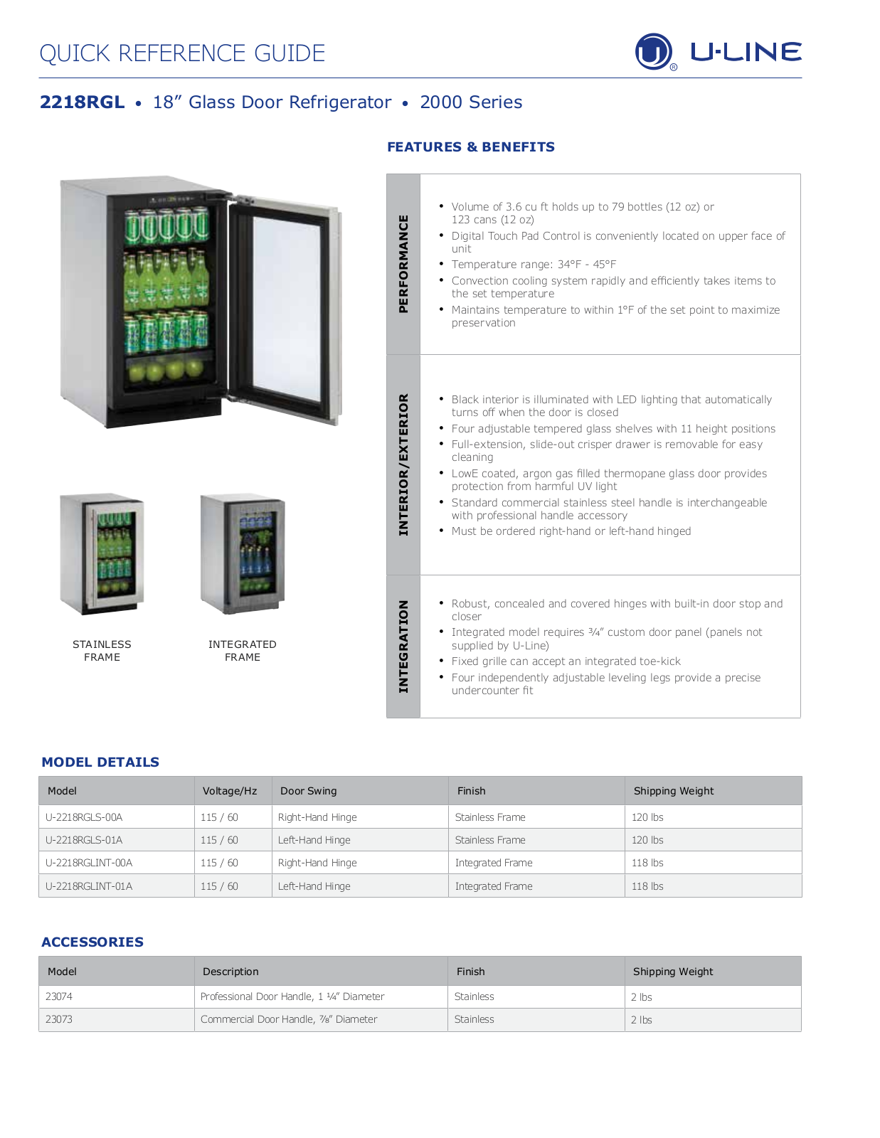 U-Line U2218RGLINT01A Specifications