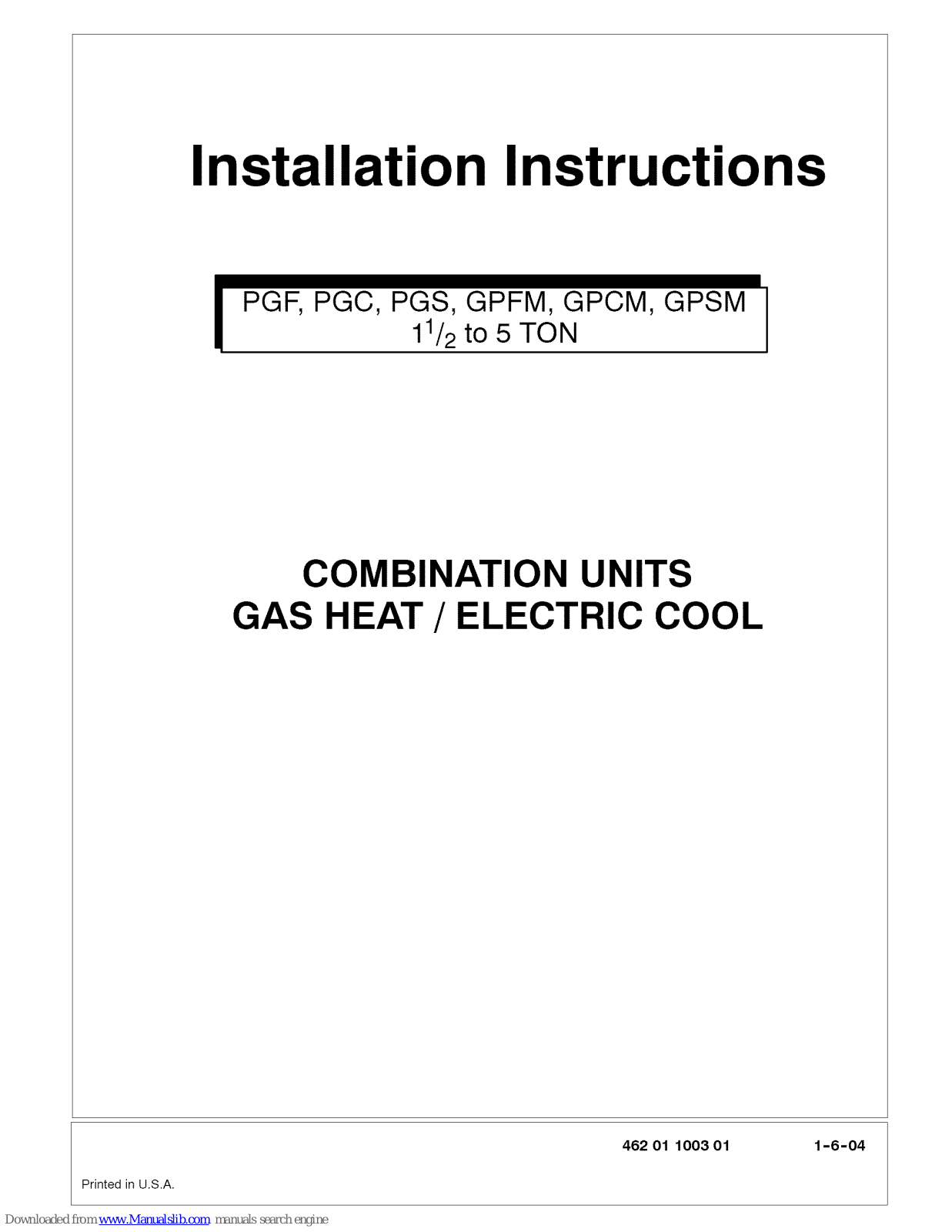 ICP PGF, PGC, PGS Series, GPFM Series, GPCM GPSM Installation Instructions Manual - ManualMachine.com