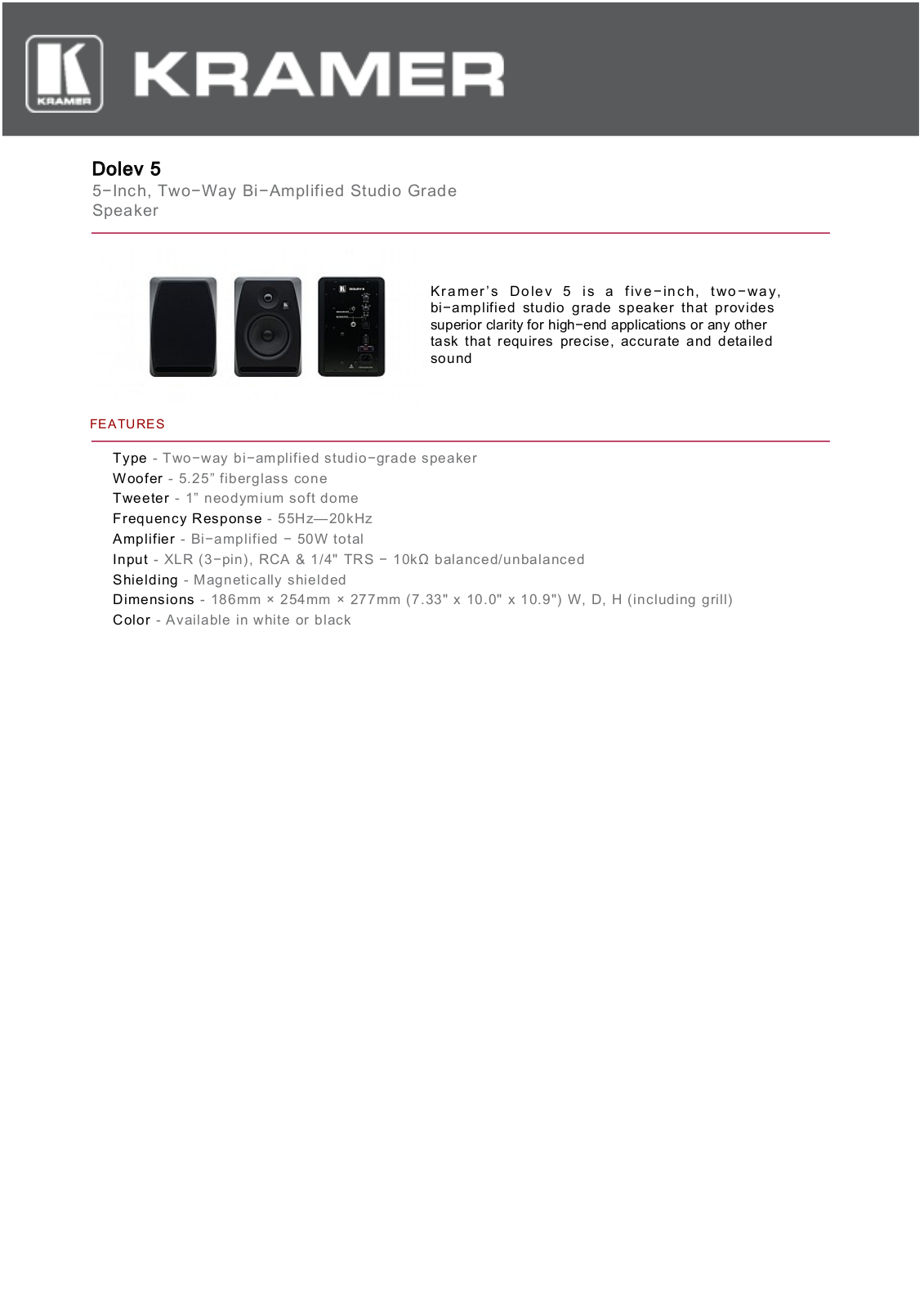 Kramer DOLEV-5-KRA Data Sheet