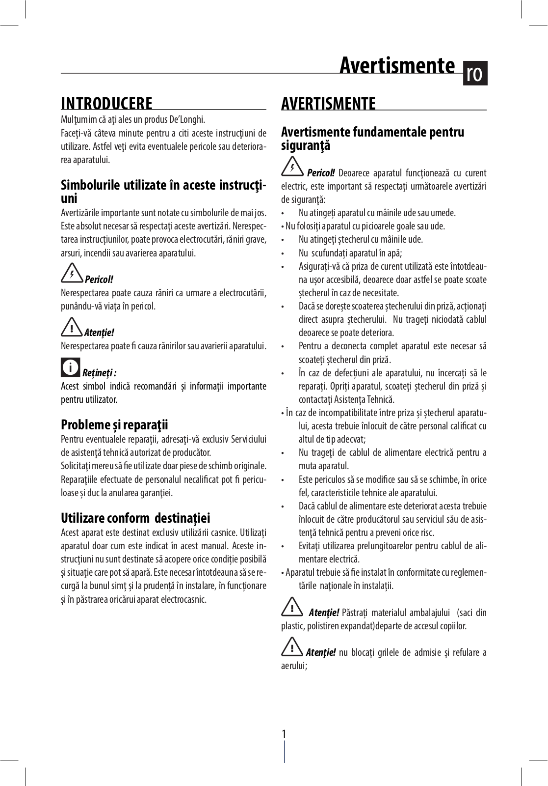 Delonghi AC75 Instruction manuals