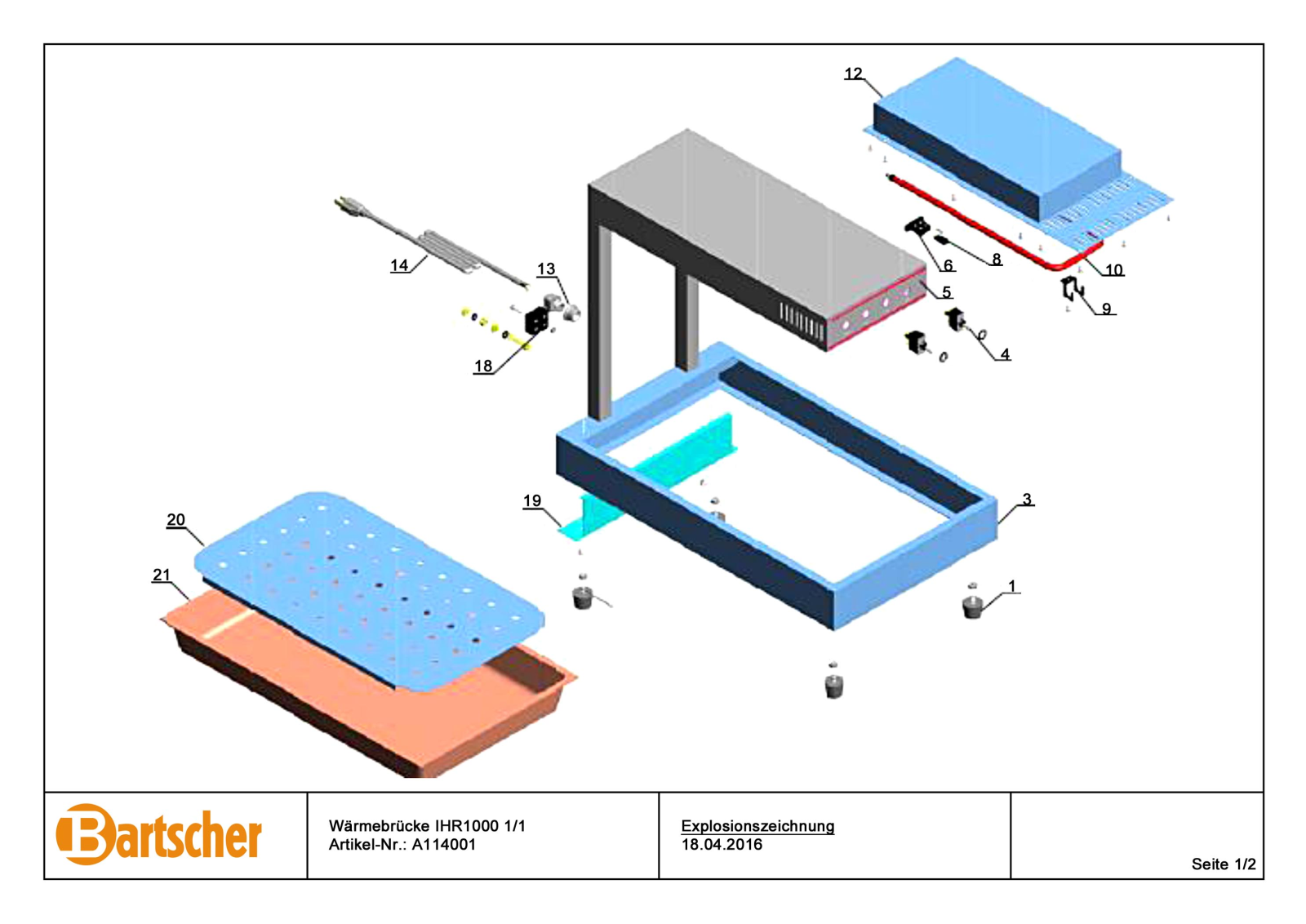 Bartscher IHR1000, A114001 Parts list