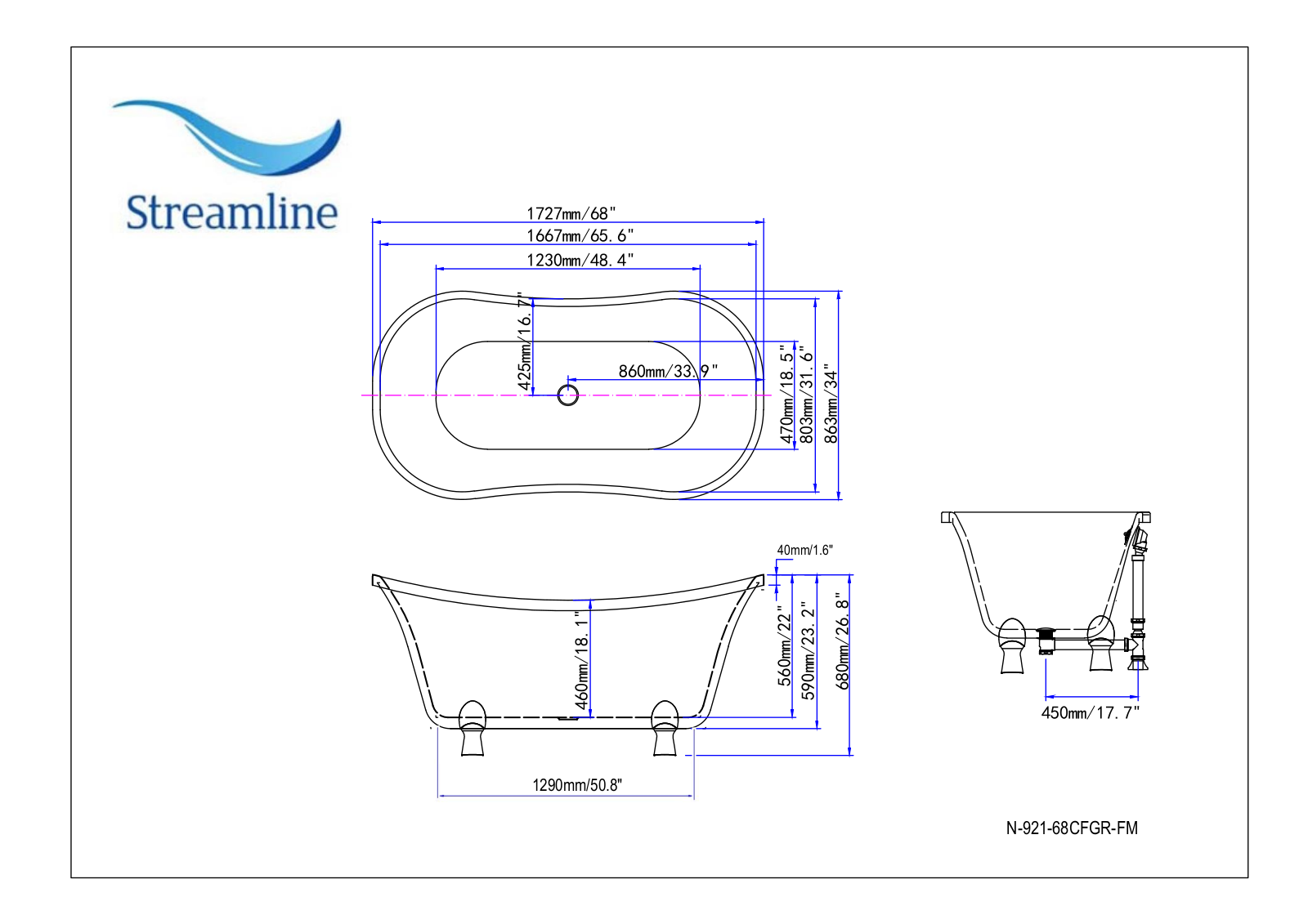 Streamline Bath SLBH2960 Dimensions - ManualMachine.com