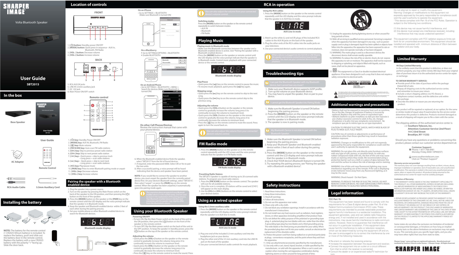 Sharper image SBT2015 User Manual