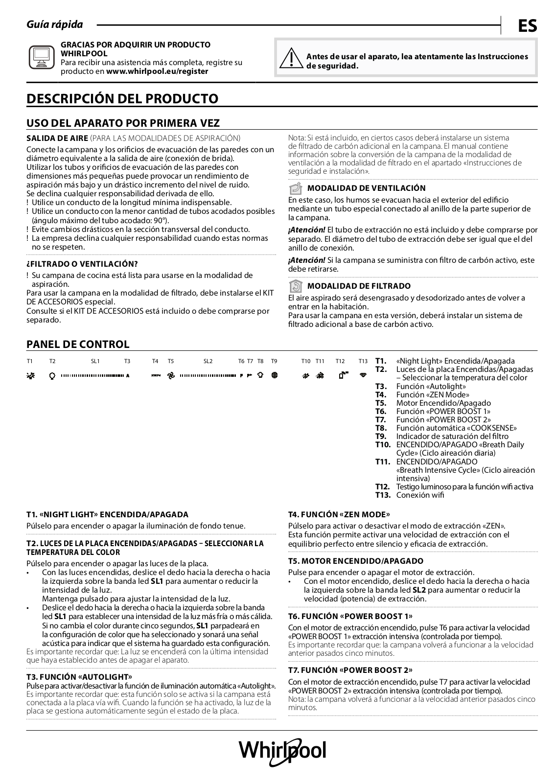 WHIRLPOOL WHVS 90F LT C K Daily Reference Guide