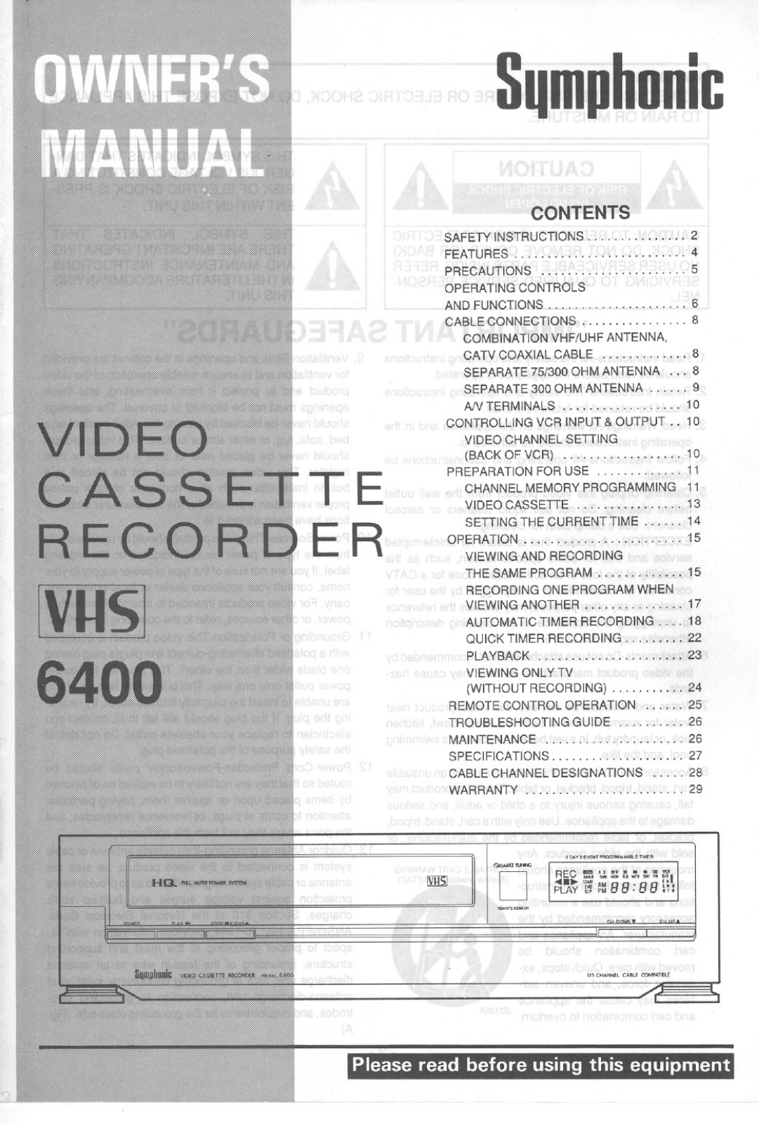 Symphonic 6400 User Manual