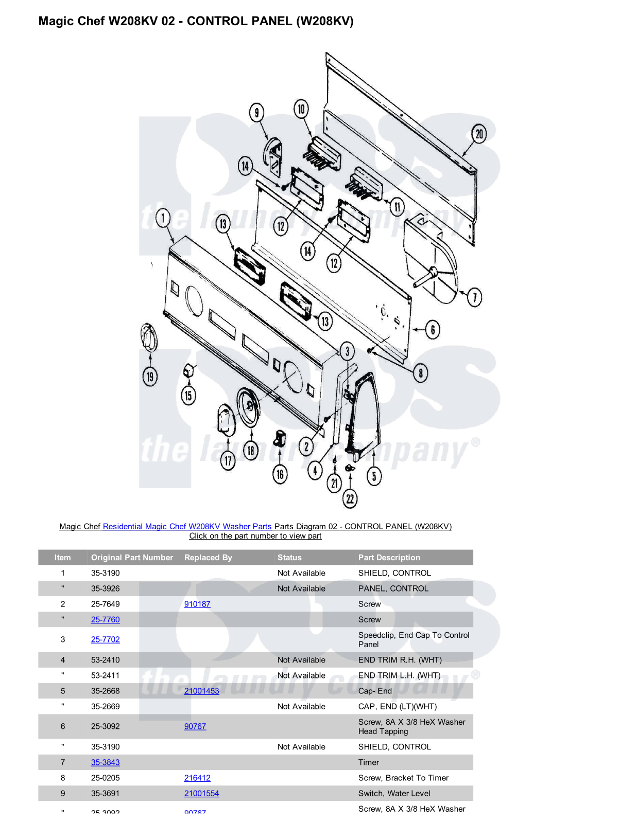 Magic Chef W208KV Parts Diagram