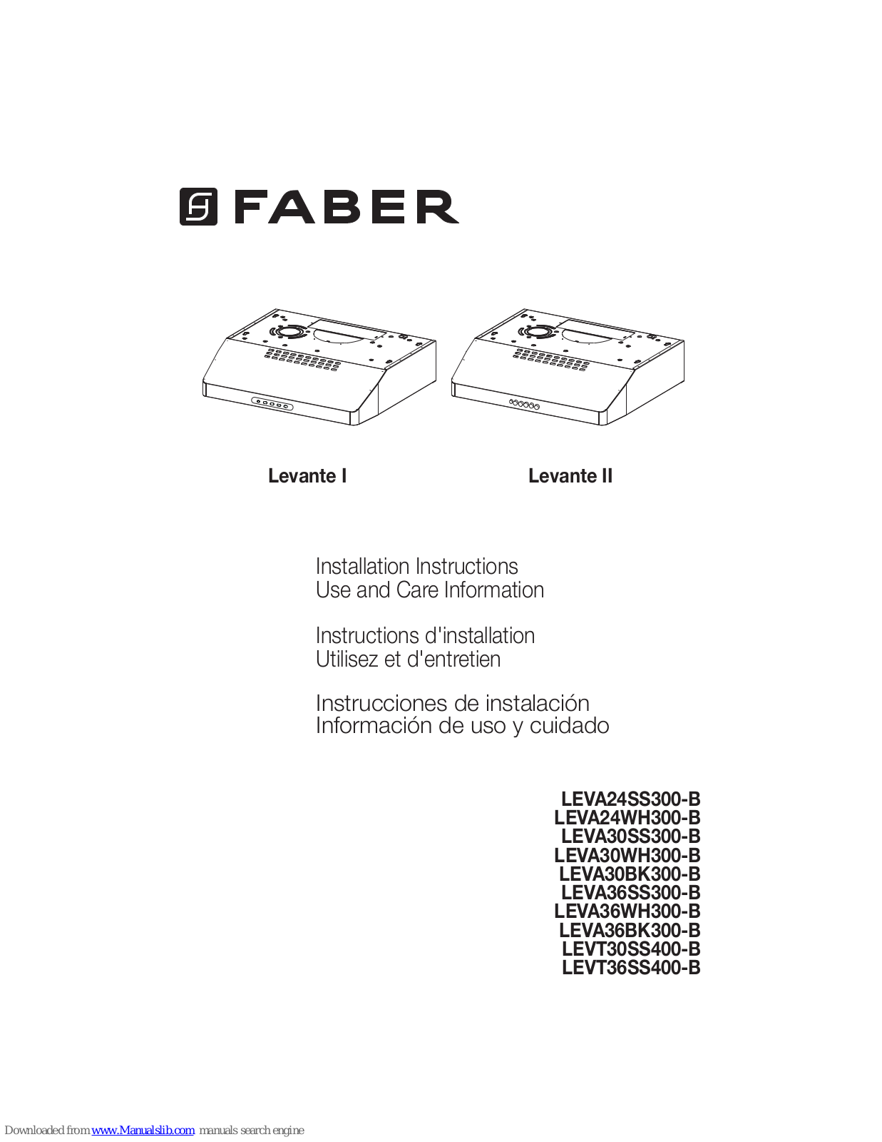 Faber Levante I, Levante II Installation Instructions Manual