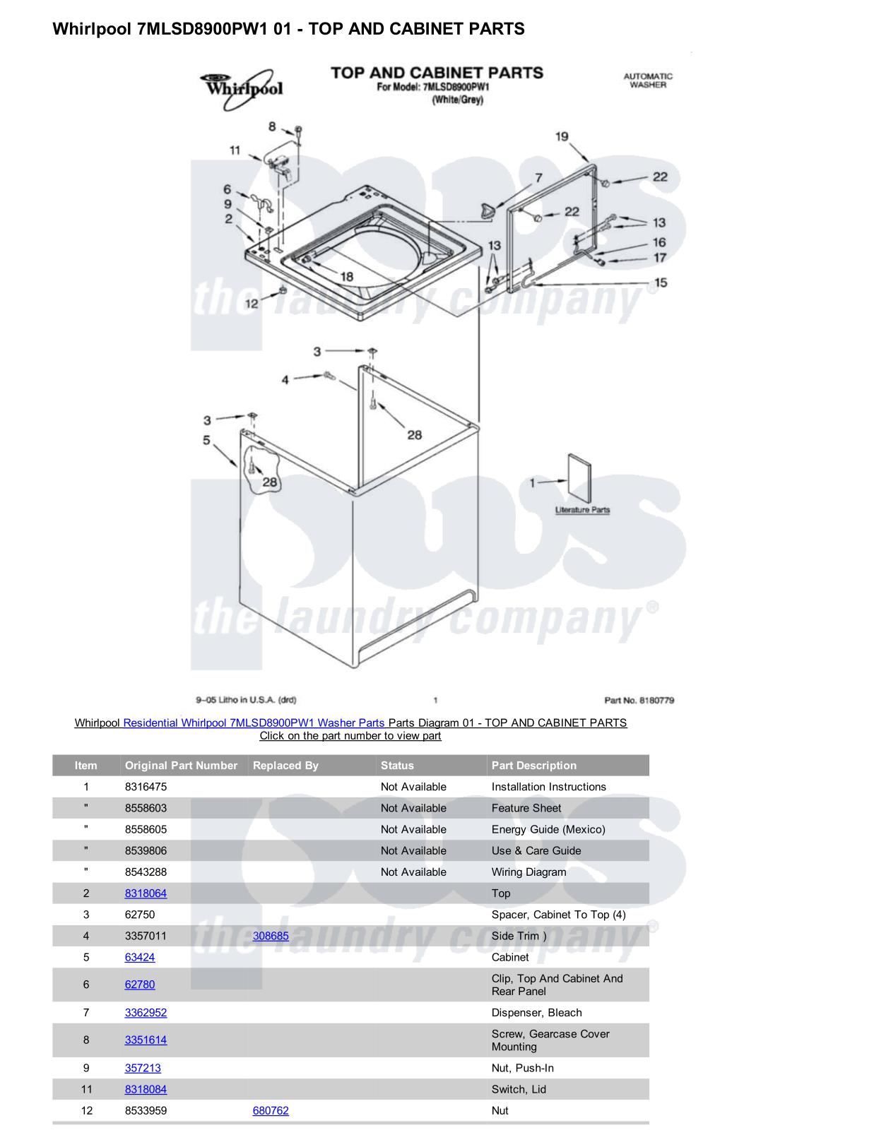 Whirlpool 7MLSD8900PW1 Parts Diagram