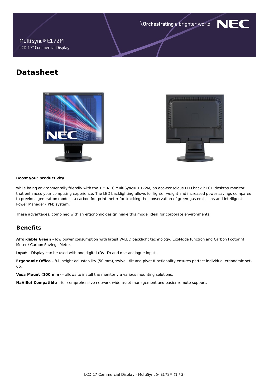 NEC E172M-BK Data sheet