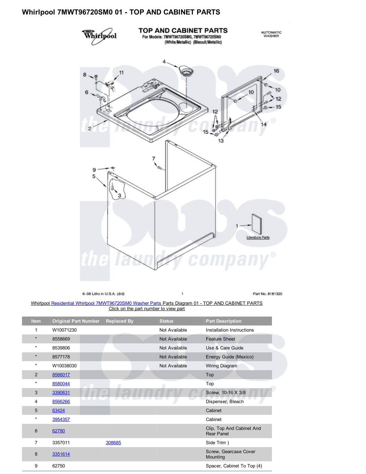 Whirlpool 7MWT96720SM0 Parts Diagram