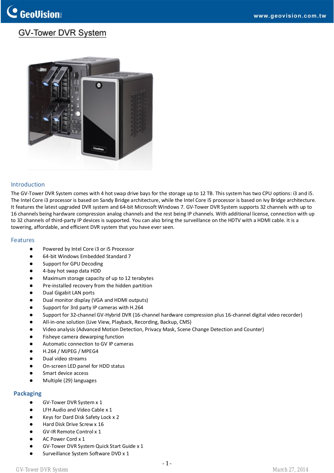 GeoVision Tower DVR System User Manual