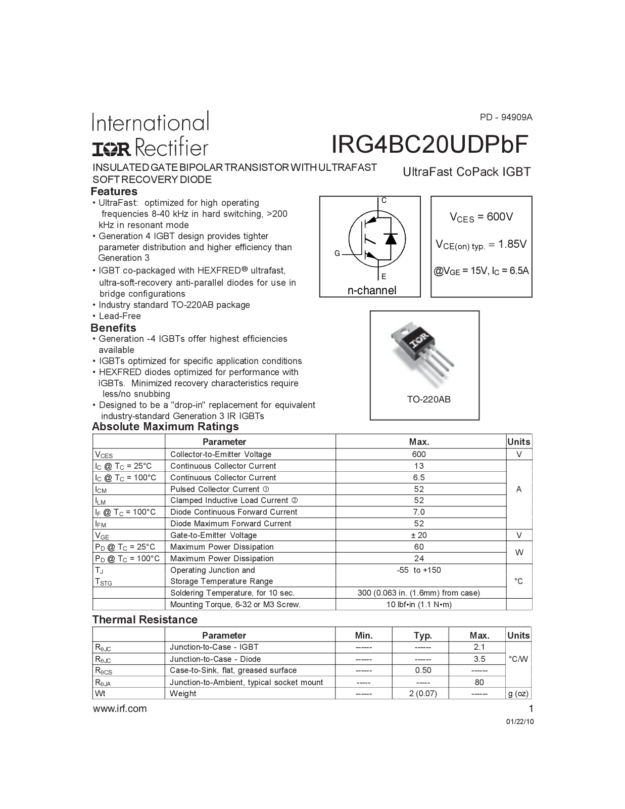 Datasheet IRG4BC20UDPBF Specification - ManualMachine.com