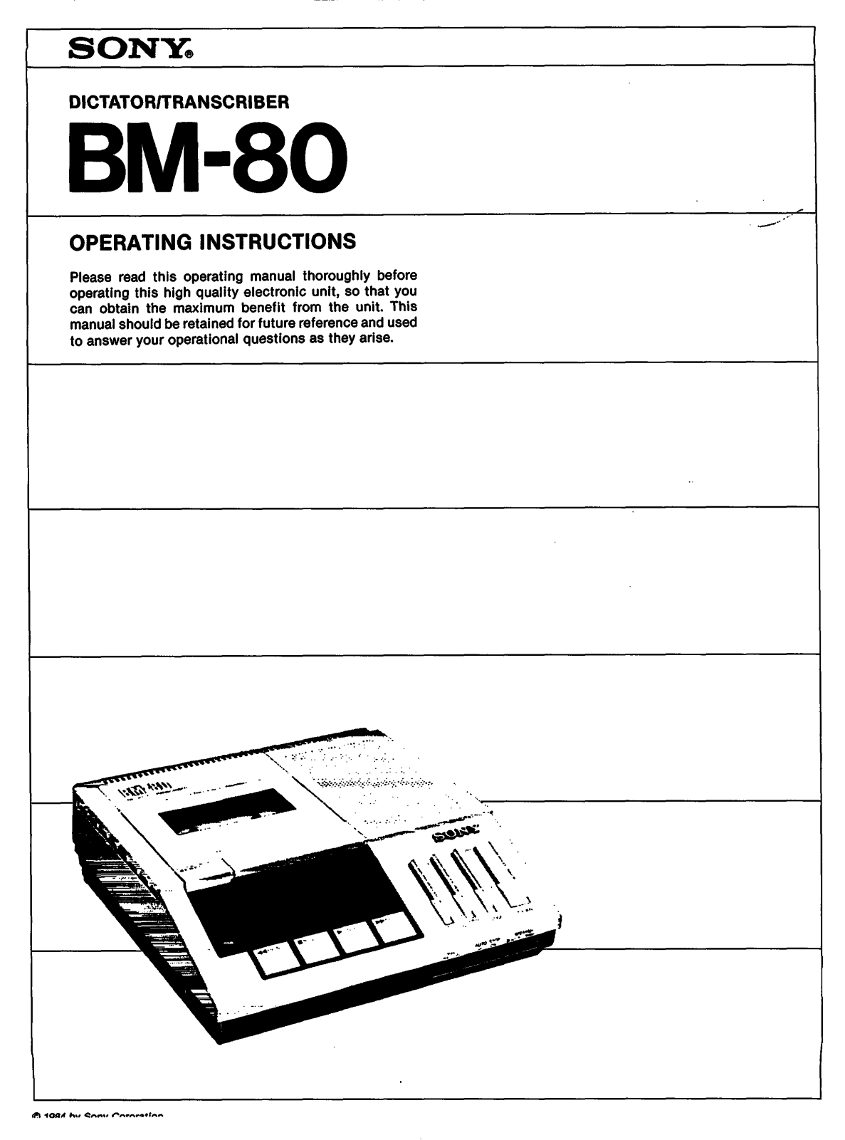 Sony BM-80 User Manual