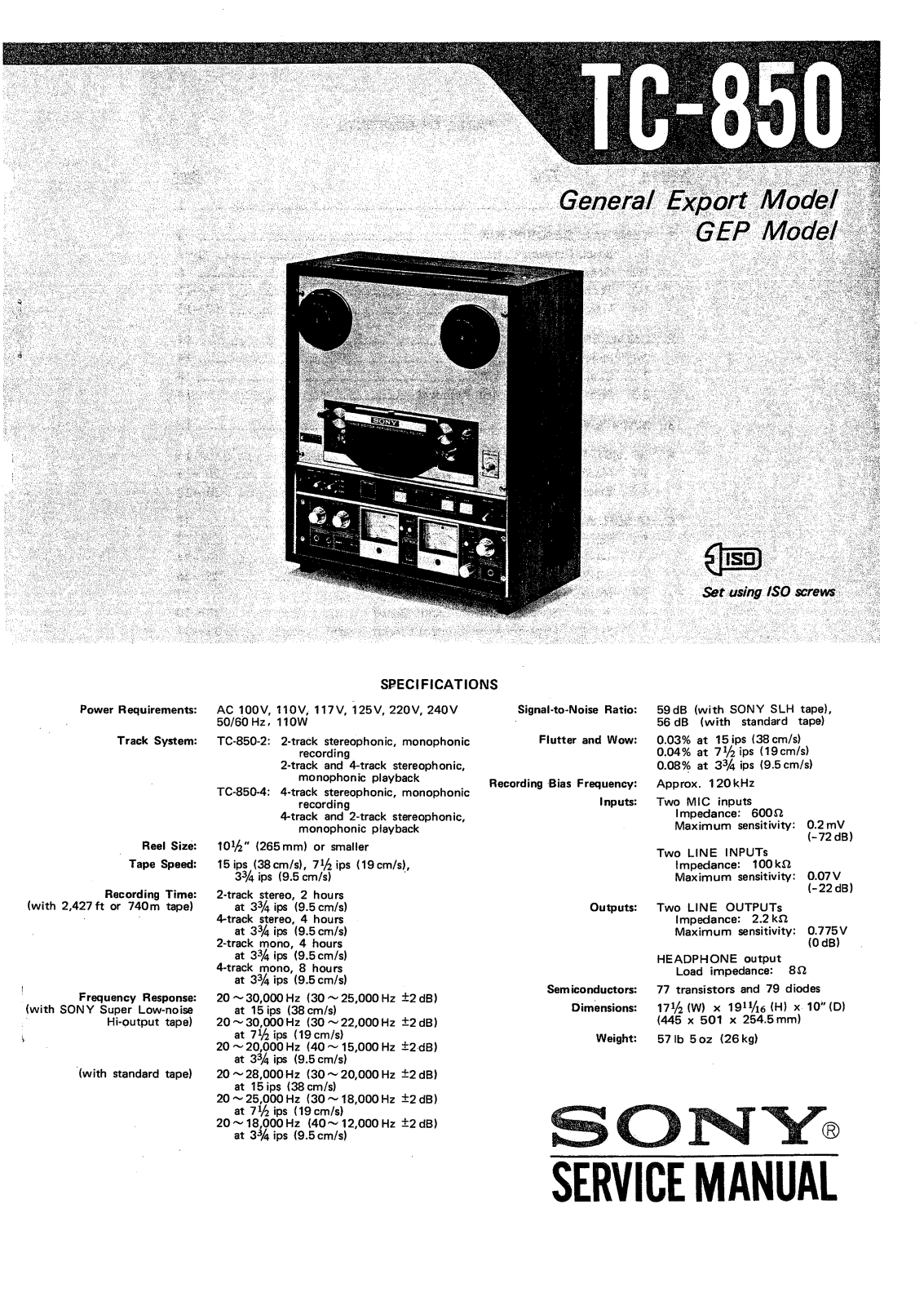 Sony TC-850 Service manual