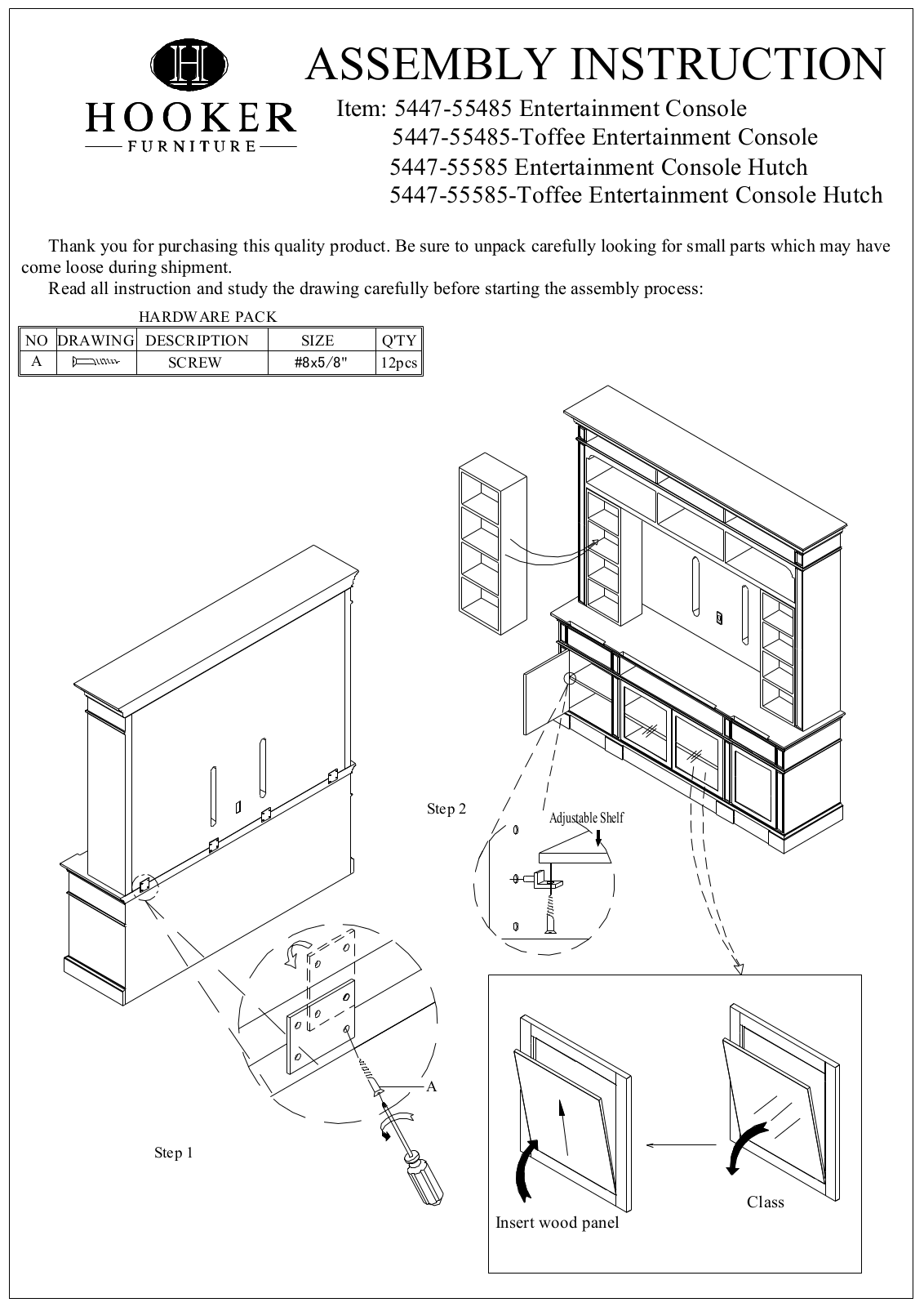 Hooker Furniture 544755202 Assembly Guide