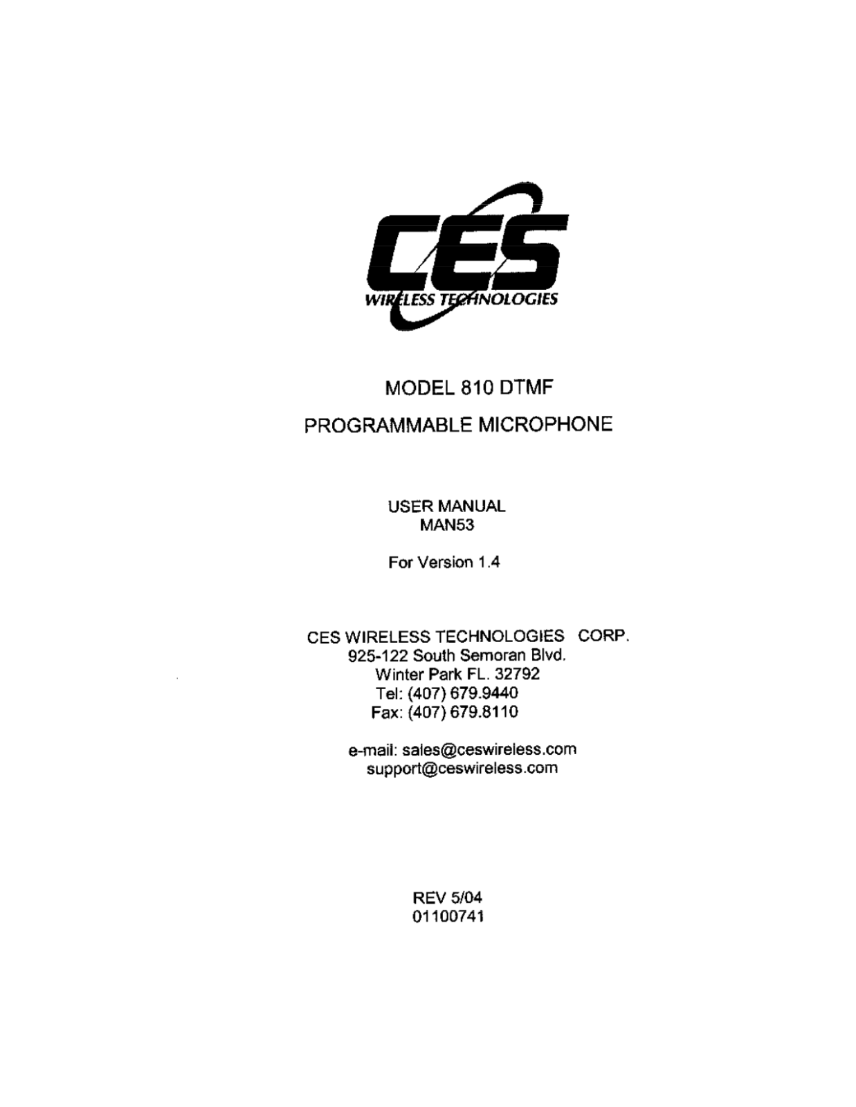 CES 810 DTMF User's Manual