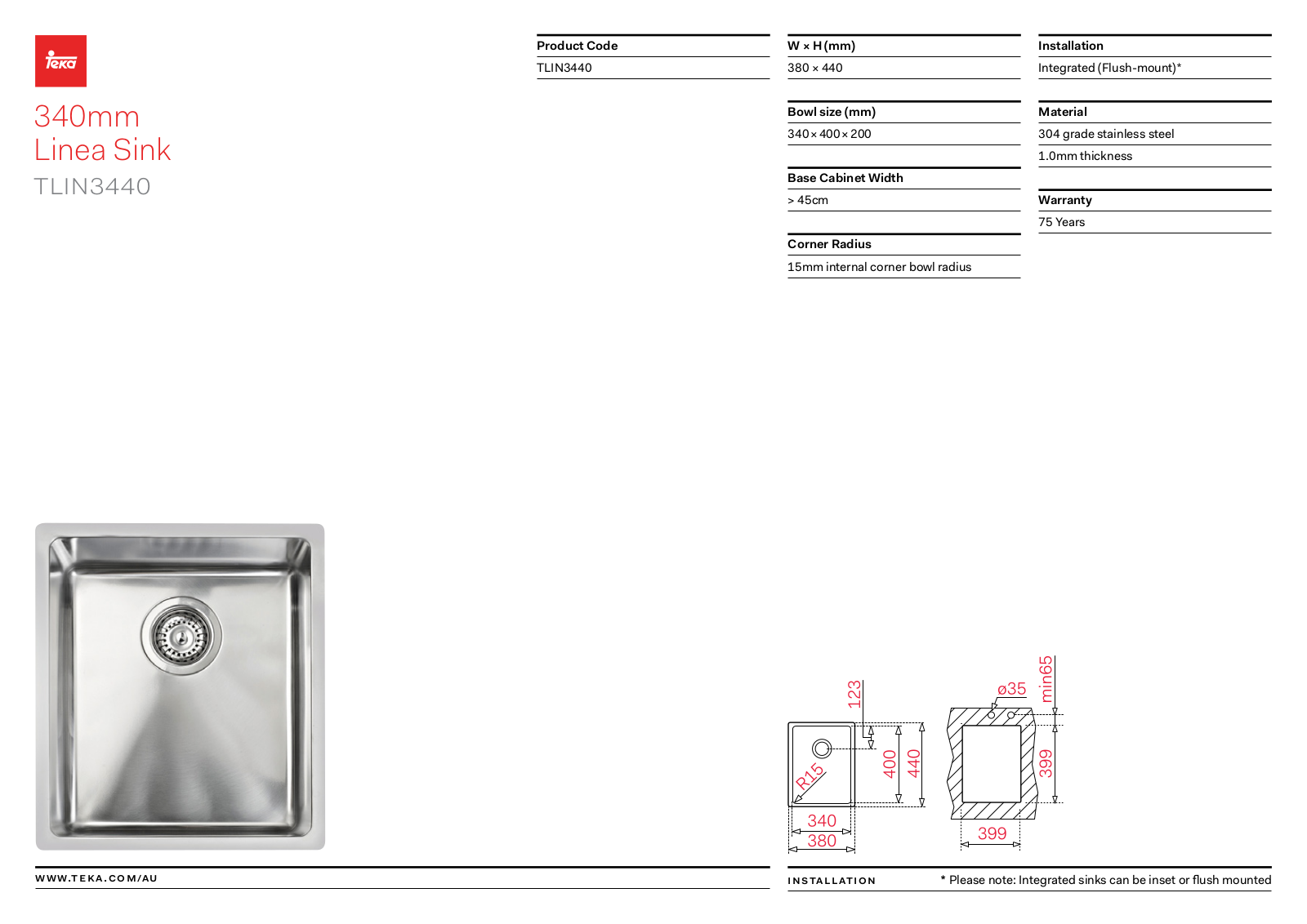 Teka TLIN3440 Specifications Sheet