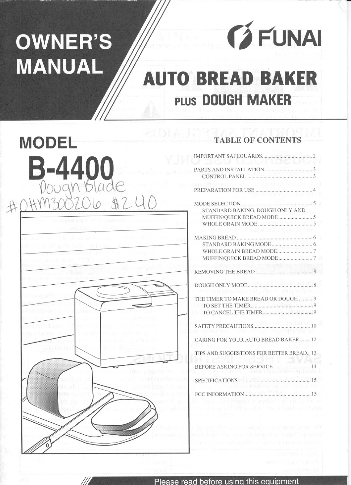 Funai B4400 Manual